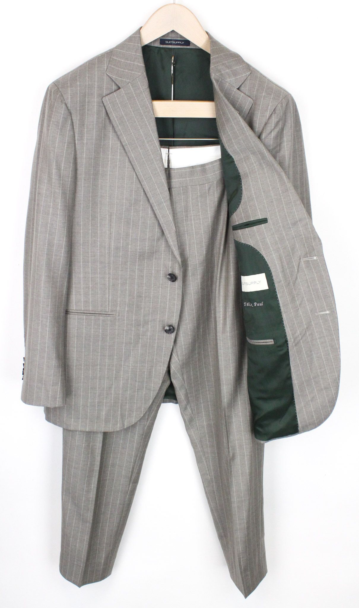 image of Suitsupply La Spalla Uk42S Wool Twill Brown Slim Striped Suit 71135, Men's