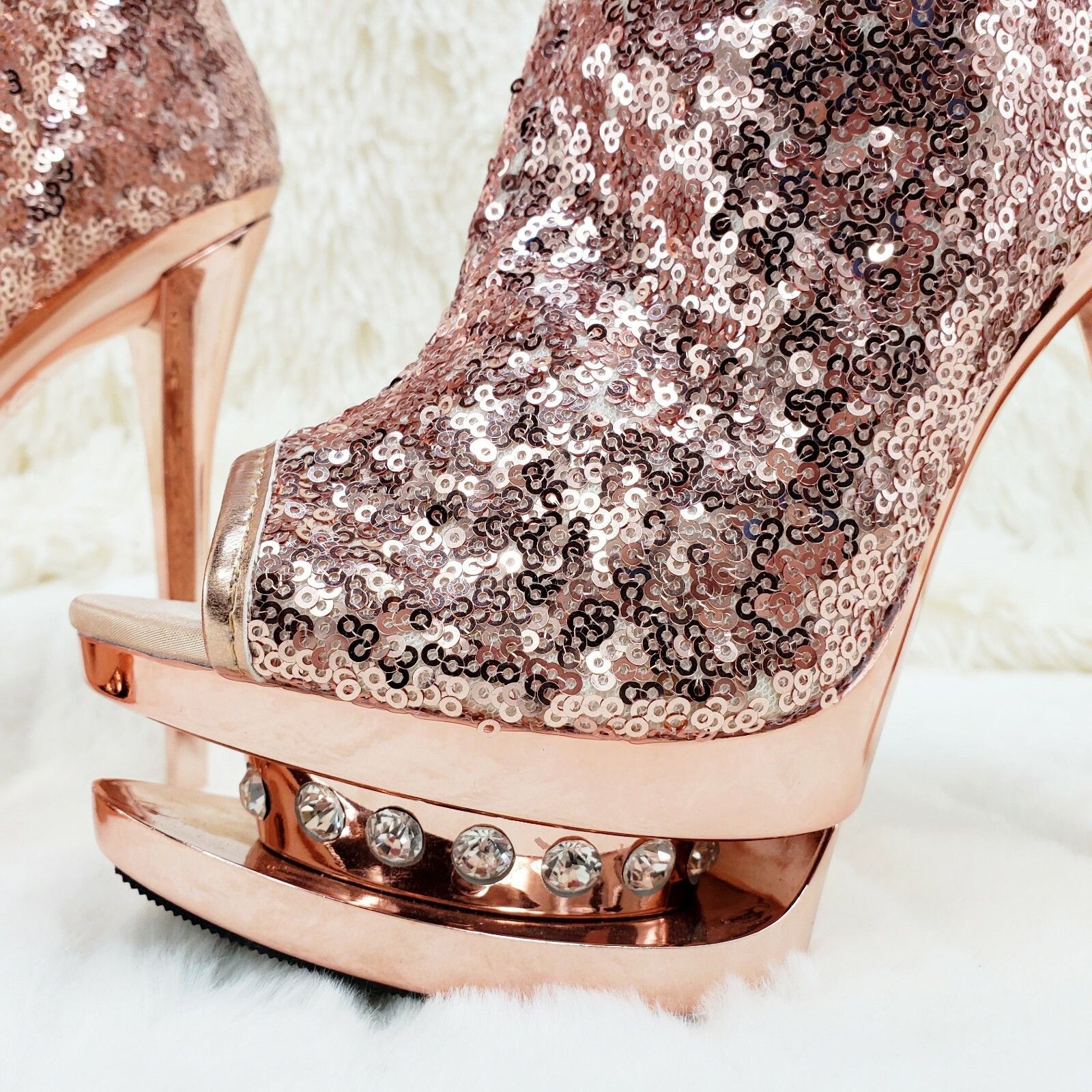 Other Blondie 1008 Rose Gold Sequin Slouchy Ankle Boots High Heels Size US 10 / IT 40 - 6 Thumbnail