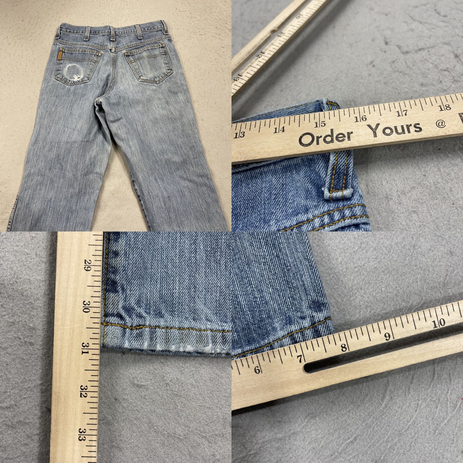 Denime Cinch Jeans Mens 31x32 Blue Faded Denim Western Rodeo Cowboy Green Label Rancher Jeans - Cinch Men's Regular Straight 31 X 32 Blue Denim 80s? Size US 31 - 8 Thumbnail