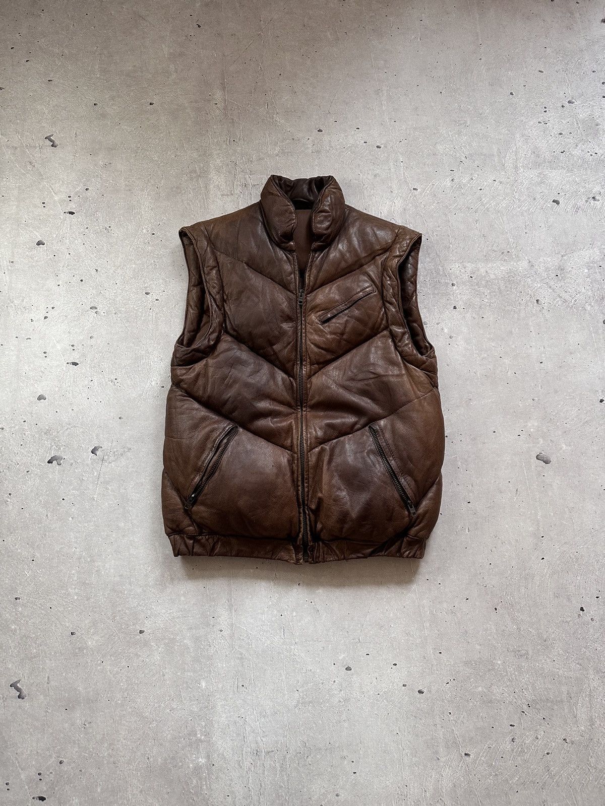 Leather Vest Vintage Down Vest Vintage Leather Vest Faded