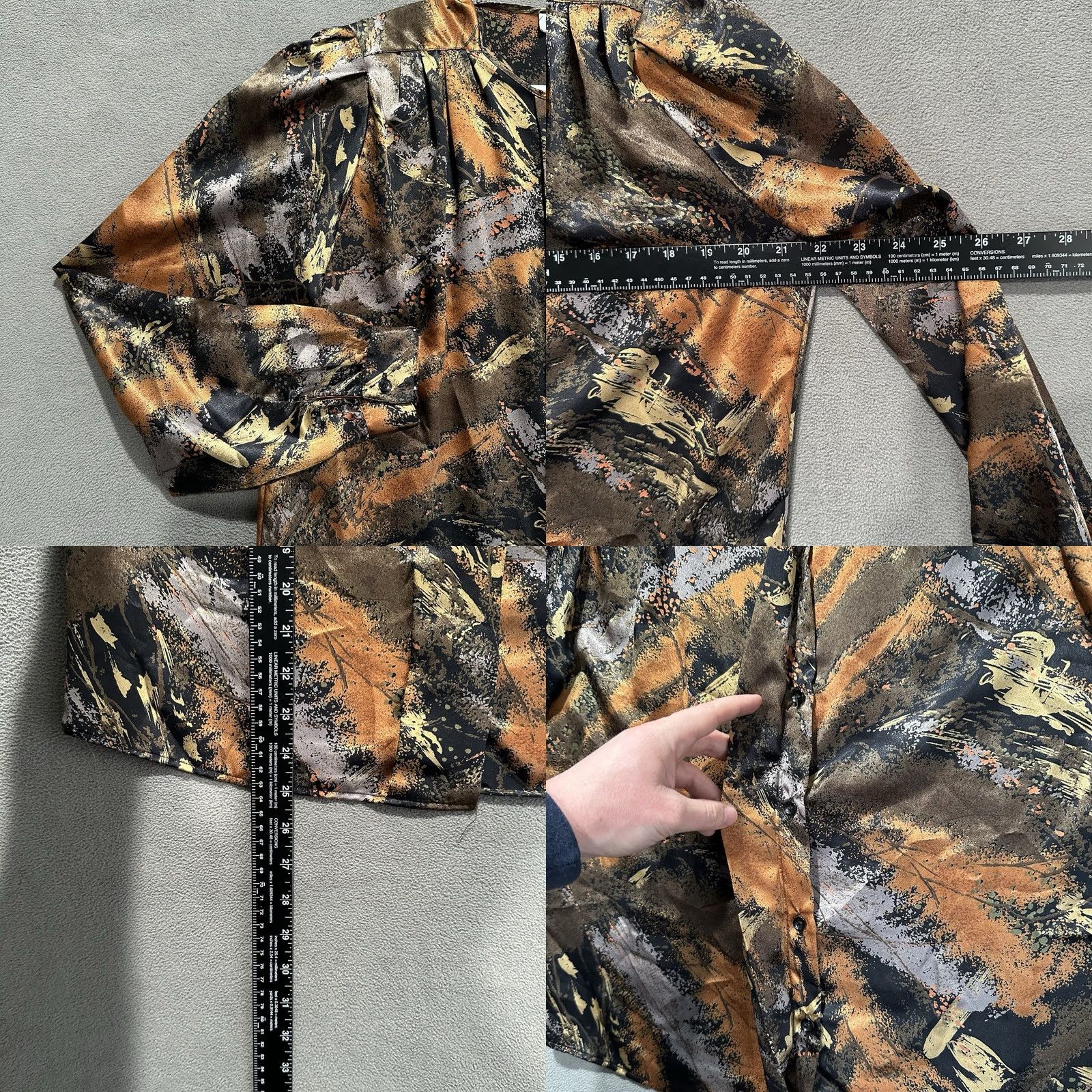 Vintage VINTAGE Greg Adams Shirt Womens 8 Bronze Black Geometric Abstract Button Front EUC Size M / US 6-8 / IT 42-44 - 8 Thumbnail
