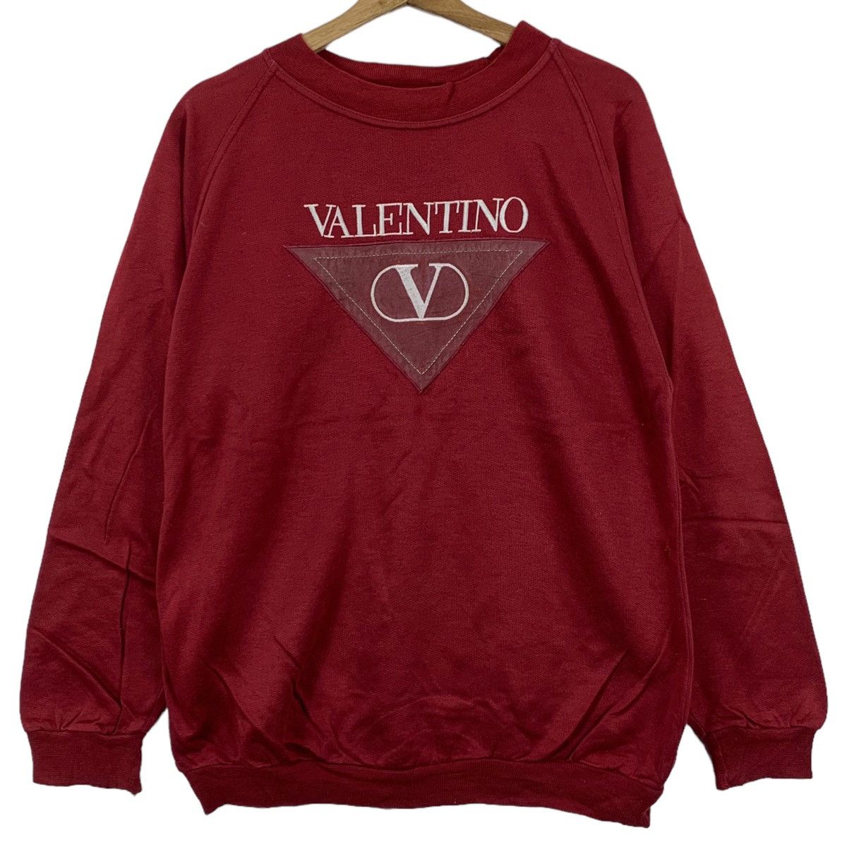 VALENTINO UOMO Italian Brand Embroidered Logo Red Sweatshirt