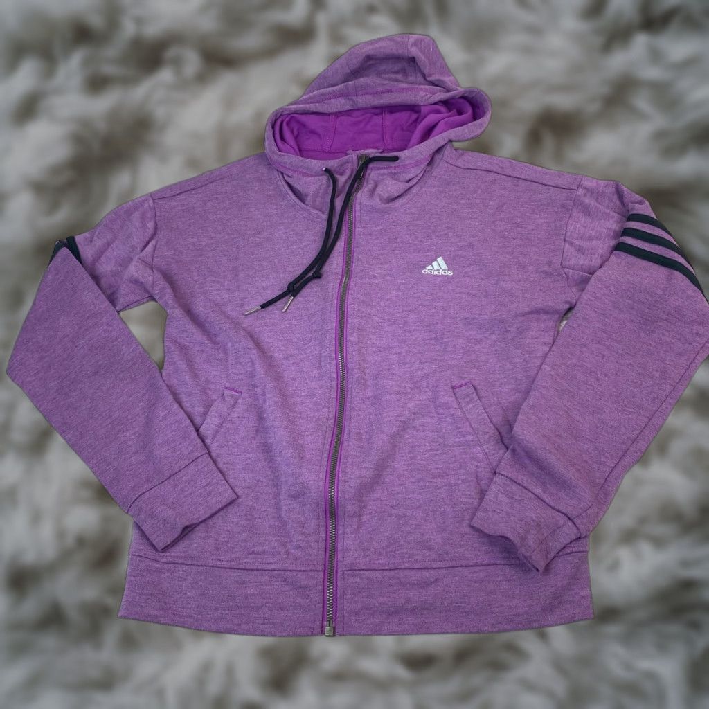 Adidas Adidas Hoodie Full Zip XS Purple Black Stripes Hooded Long Sleeve Logo Women, Regular Fit, Cotton Blend, Climalite, Activewear Size XS / US 0-2 / IT 36-38 - 1 Thumbnail