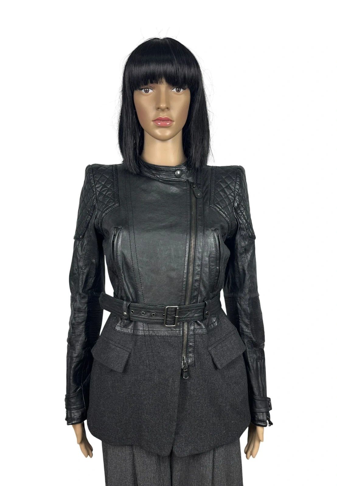 Diesel Black Gold Biker Belted Jacket Leather Wool size 40