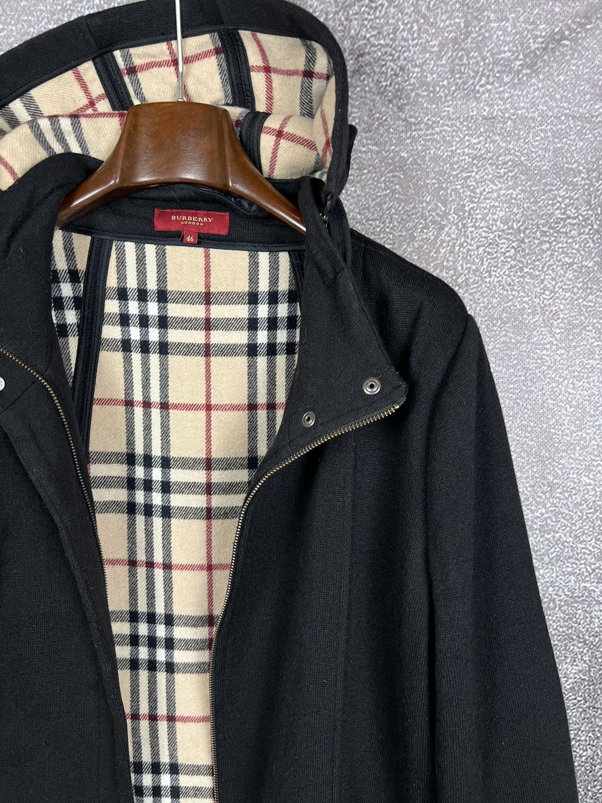 Burberry × Designer Burberry London Hooded Wool Coat nova check zip small logo Size L / US 10 / IT 46 - 3 Thumbnail