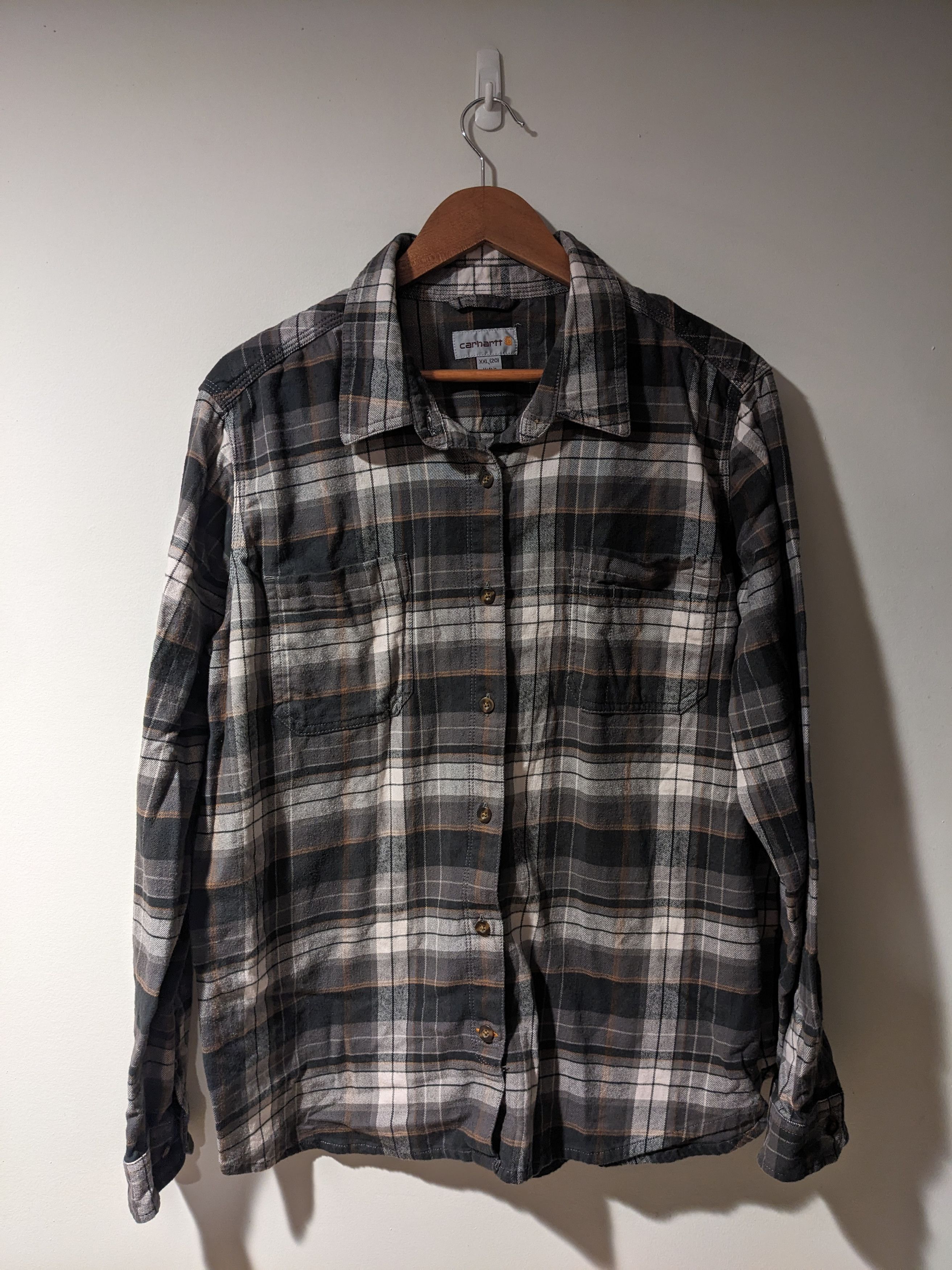Carhartt × Vintage Vintage Carhartt XX-Large Gray Brown Flannel Shirt Size US XXL / EU 58 / 5 - 1 Thumbnail
