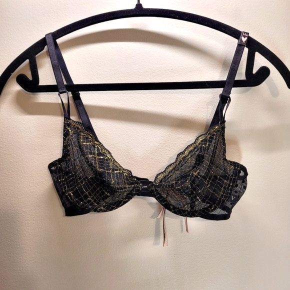 Victoria's Secret Victorias Secret Nwt Gold Black Lace Polka Dot Bra - 34b Size ONE SIZE - 1 Thumbnail