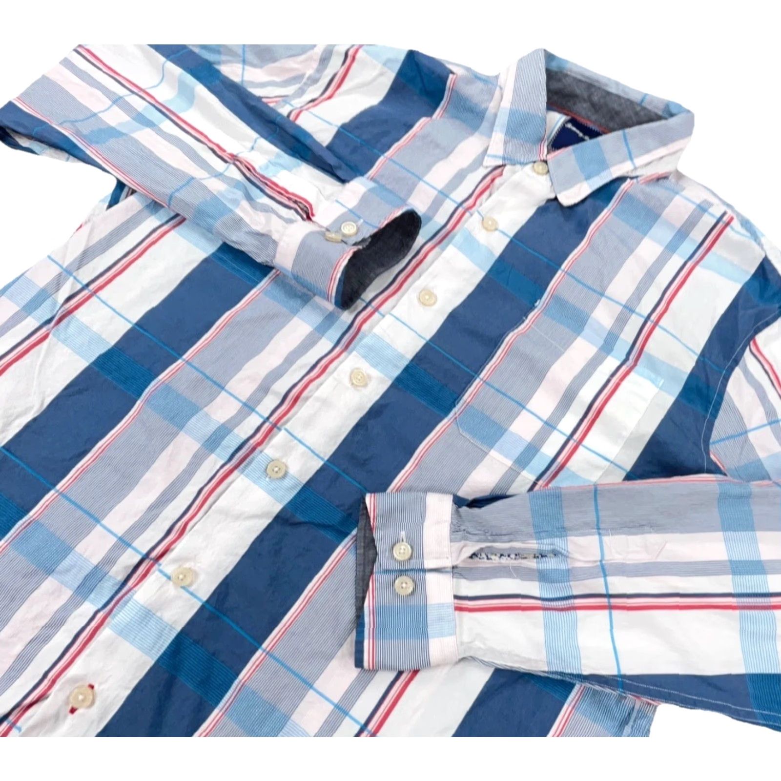 Tommy Bahama Tommy Bahama Shirt Men XL Blue Plaid Button-Up Cotton Silk Casual Beach Hawaiian Mens Size US XL / EU 56 / 4 - 3 Thumbnail