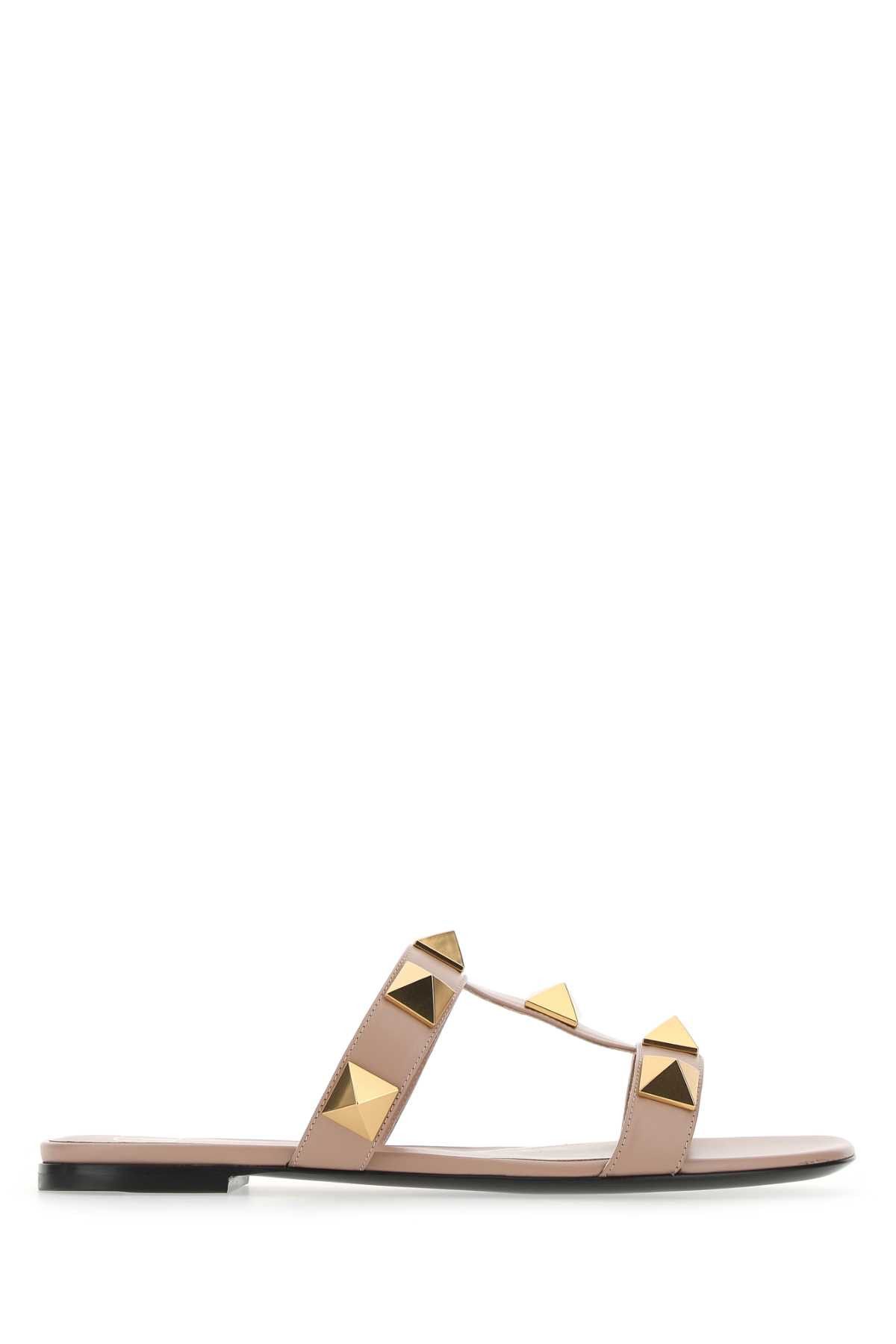 image of Valentino Garavani Powder Pink Leather Roman Stud Slippers, Women's (Size 11)