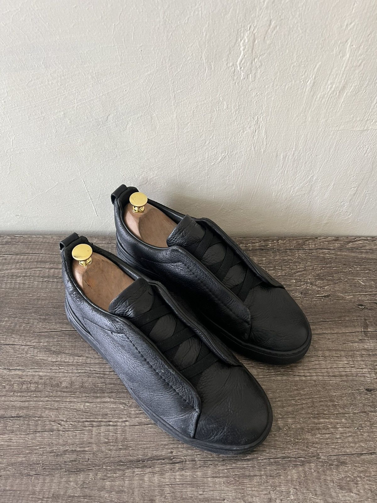 Ermenegildo Zegna ZEGNA TRIPLE STITCH BLACKOUT LOW-TOP SNEAKERS Size US 7.5 / EU 40-41 - 4 Thumbnail