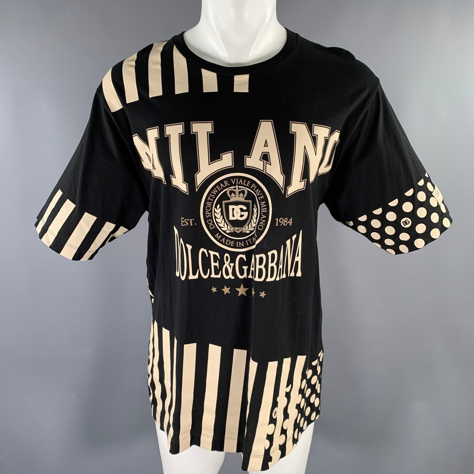 Dolce & Gabbana DOLCE & GABBANA Black White Polka Dot Stripes Cotton Shirt Size US M / EU 48-50 / 2 - 1 Thumbnail