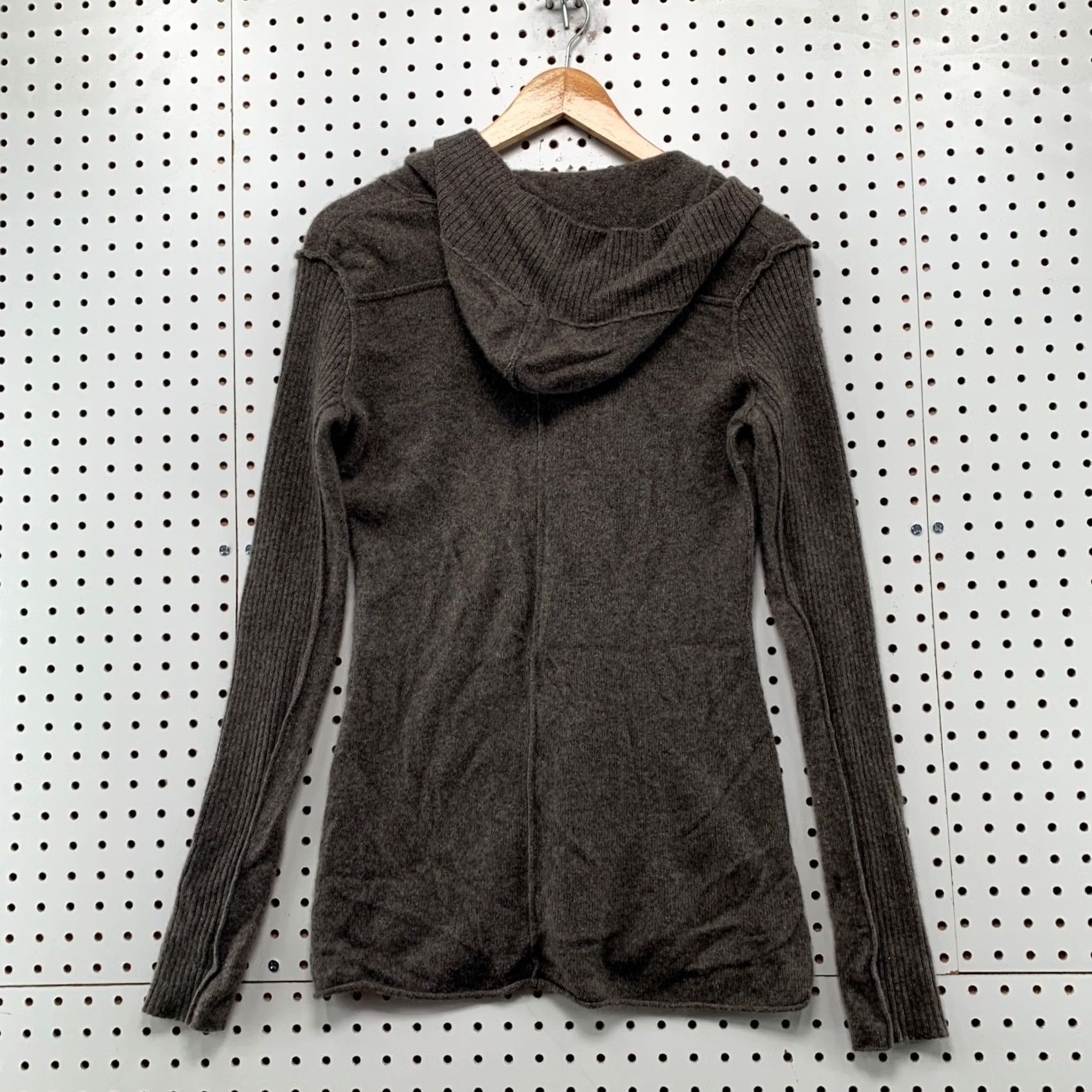 AQUA Aqua Cashmere Hooded Sweater Womens Medium Brown 100% Cashmere V Neck Pullover Size M / US 6-8 / IT 42-44 - 3 Thumbnail