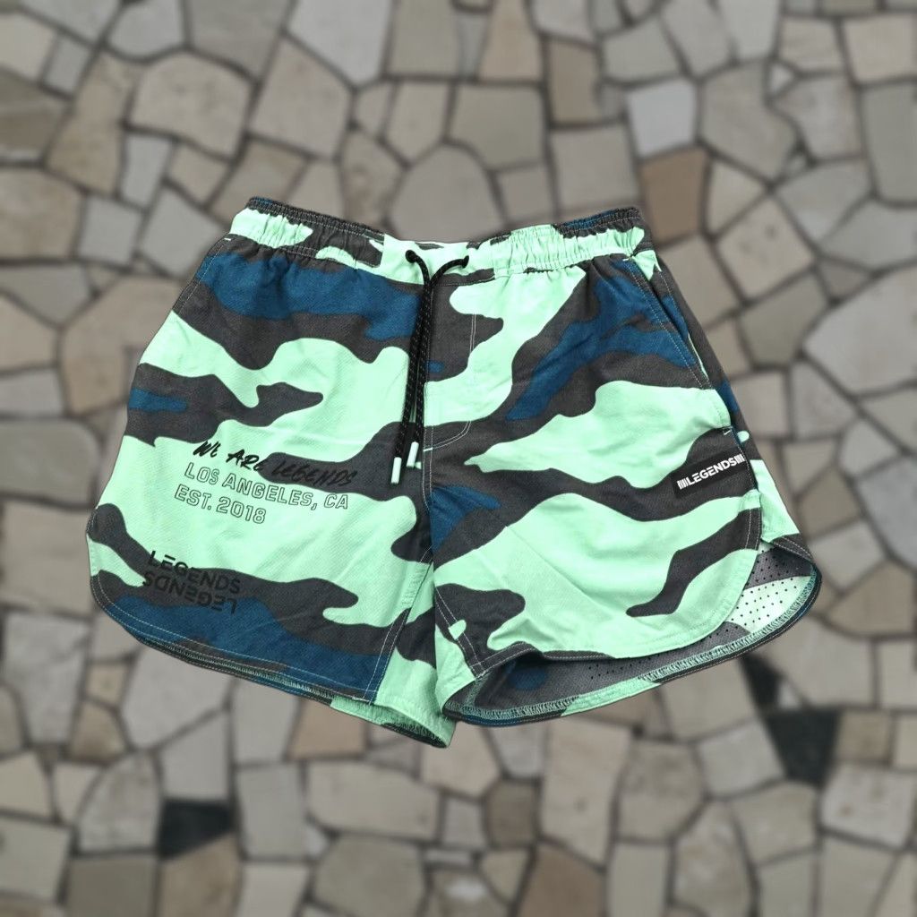 Vintage Legends Shorts Mens S Green Camo Lined 5" Performance Running Gym Athletic Size US 29 - 1 Thumbnail