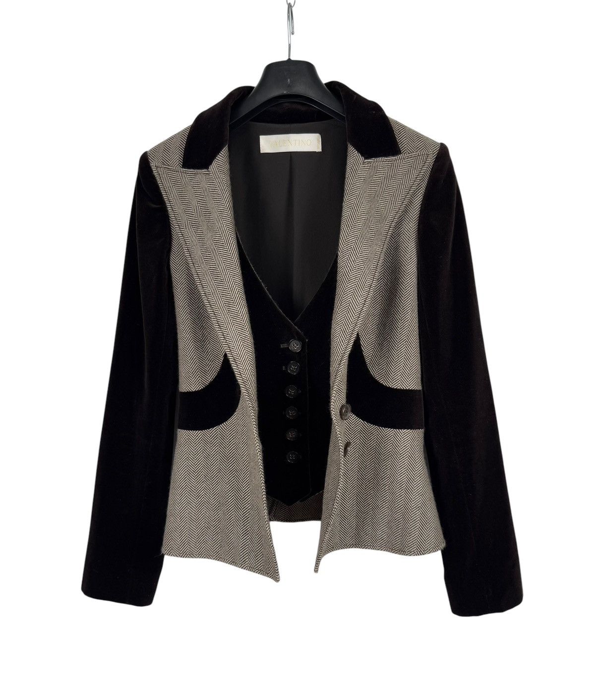 Valentino Valentino Wool Herringbone & Velour Jacket Simulated Vest Size M / US 6-8 / IT 42-44 - 13 Thumbnail
