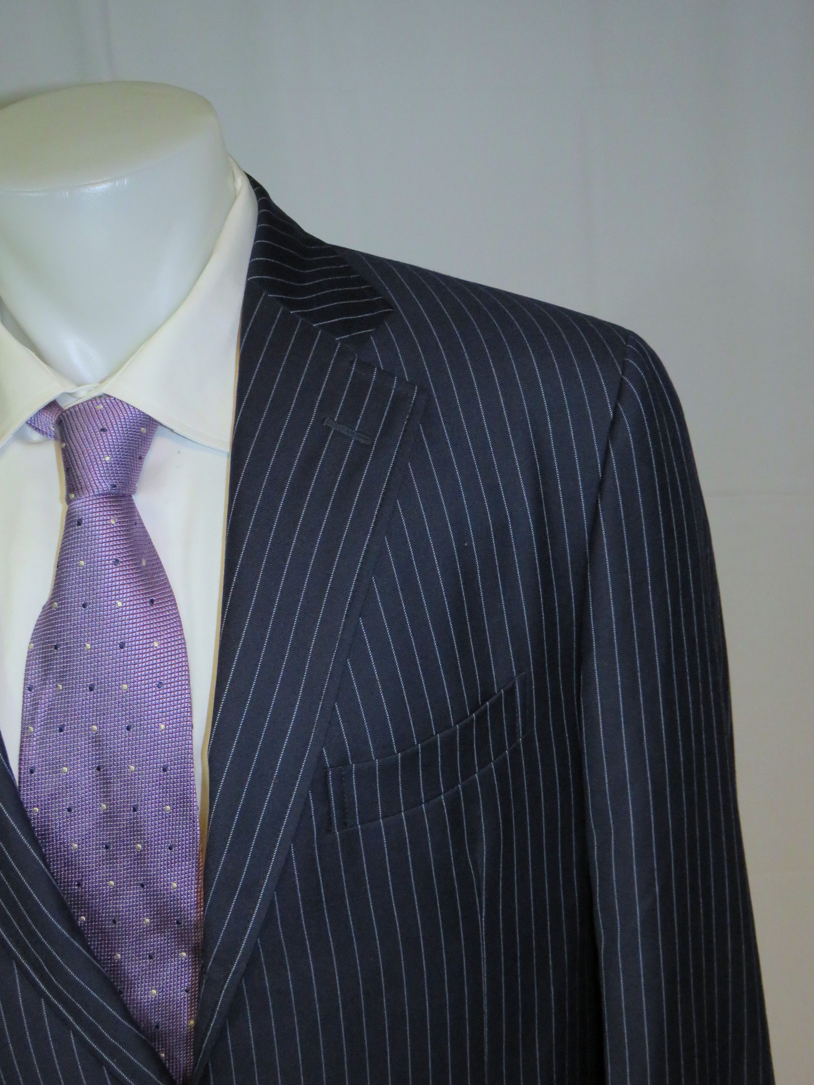 Etro Navy Blue Striped Flat Front Three Roll Two Suit 44 Size 44R - 5 Thumbnail