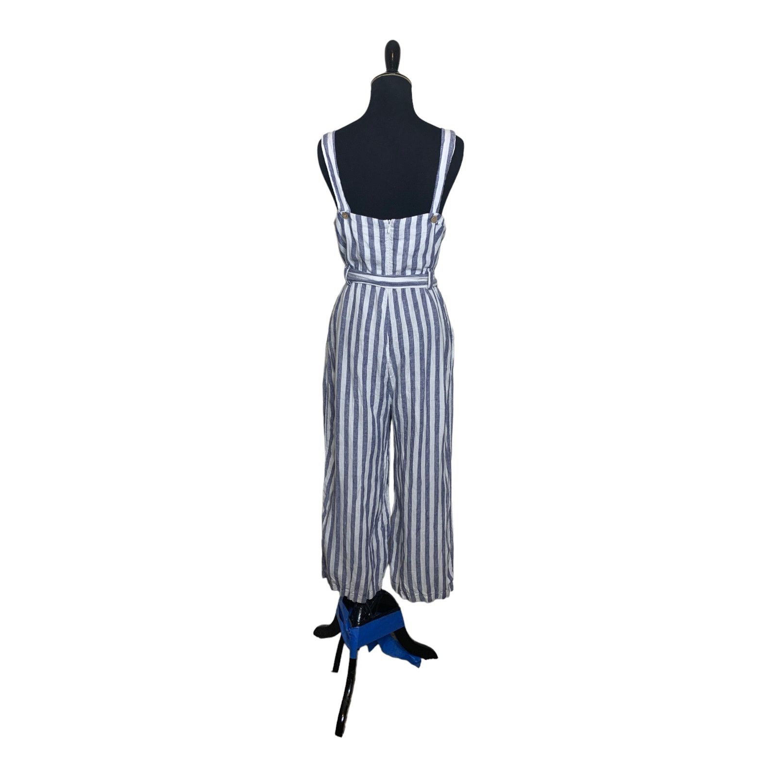 Rachel Zoe RACHEL ZOE Blue Linen Striped cropped Jumpsuit size 4 Size 27" / US 4 / IT 40 - 10 Thumbnail