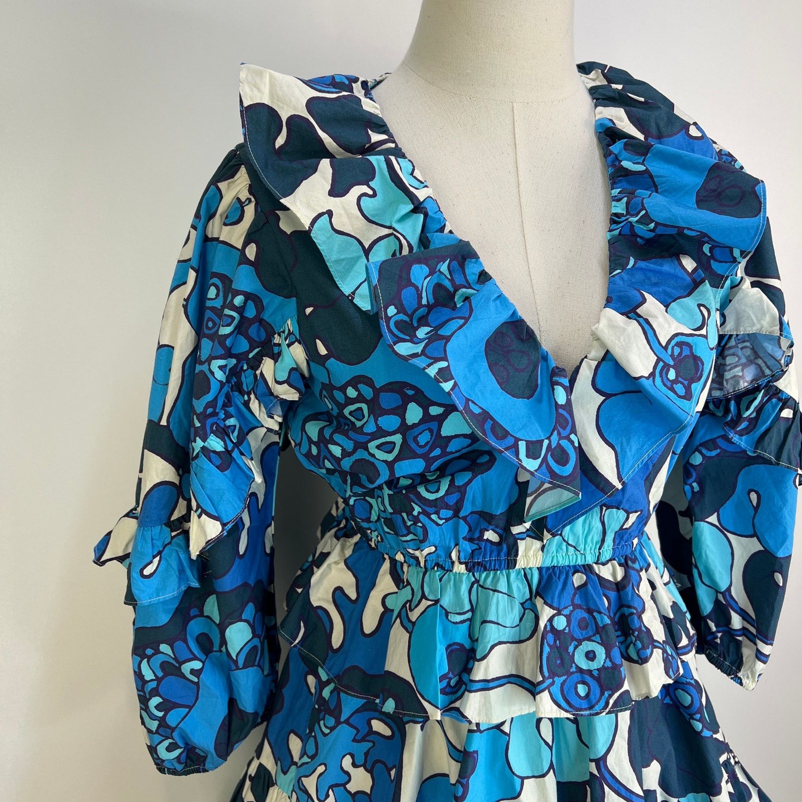 RHODE Rhode Valerie Mini Dress Printed Floral Cotton Ruffles Size XS / US 0-2 / IT 36-38 - 4 Thumbnail