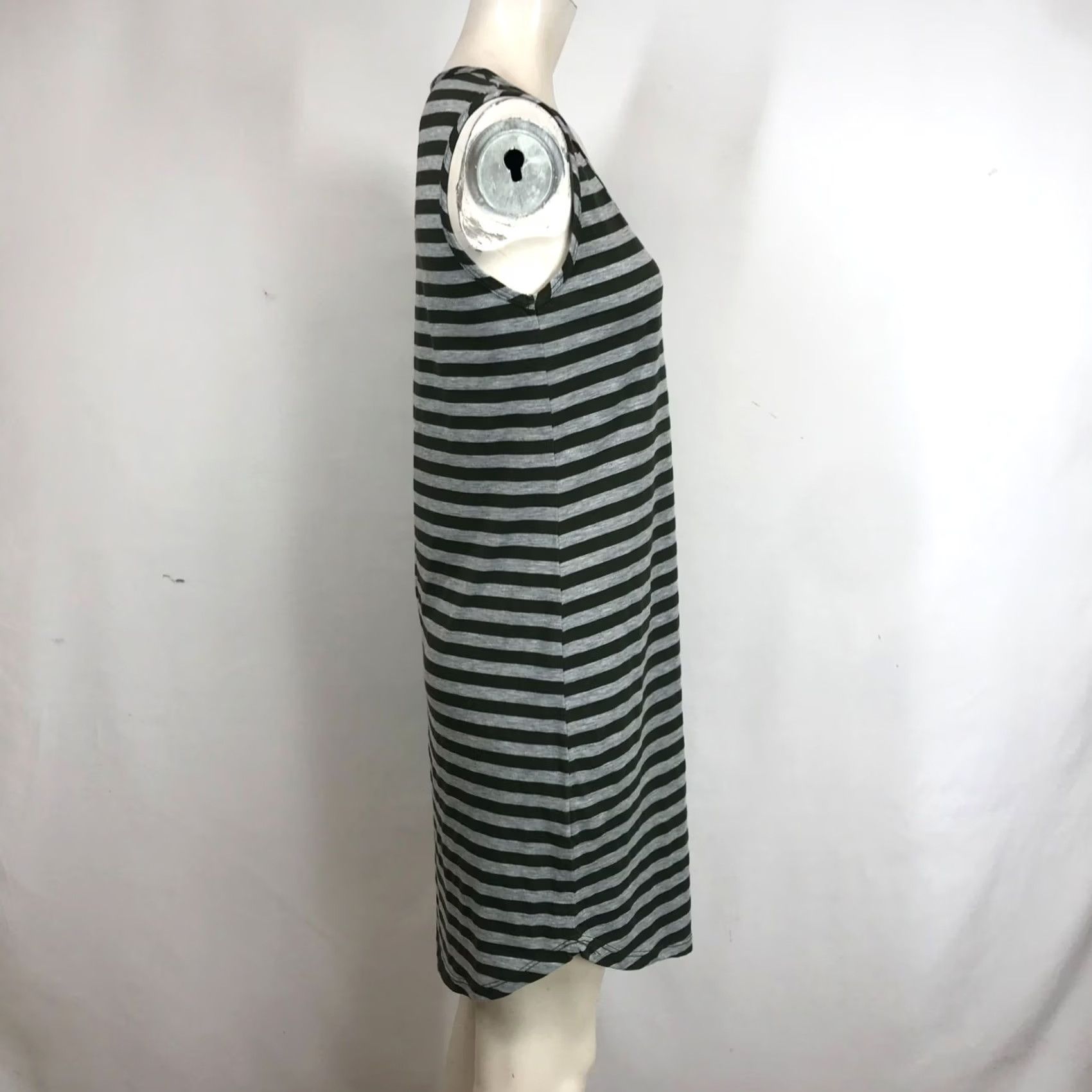 Vintage ALLEN ALLEN DRESS Womens Small Gray Olive Striped Cotton Blend Size S / US 4 / IT 40 - 4 Thumbnail
