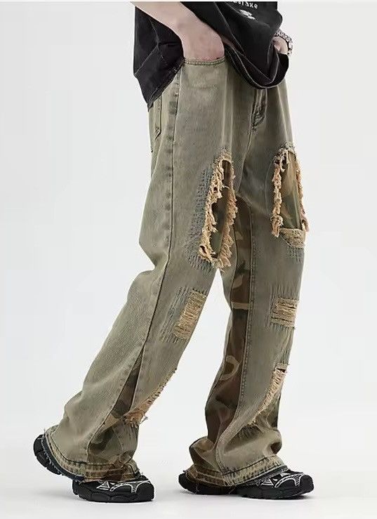 Jean Camouflage Ripped Patchwork Denim Jean Size US 27 - 2 Thumbnail