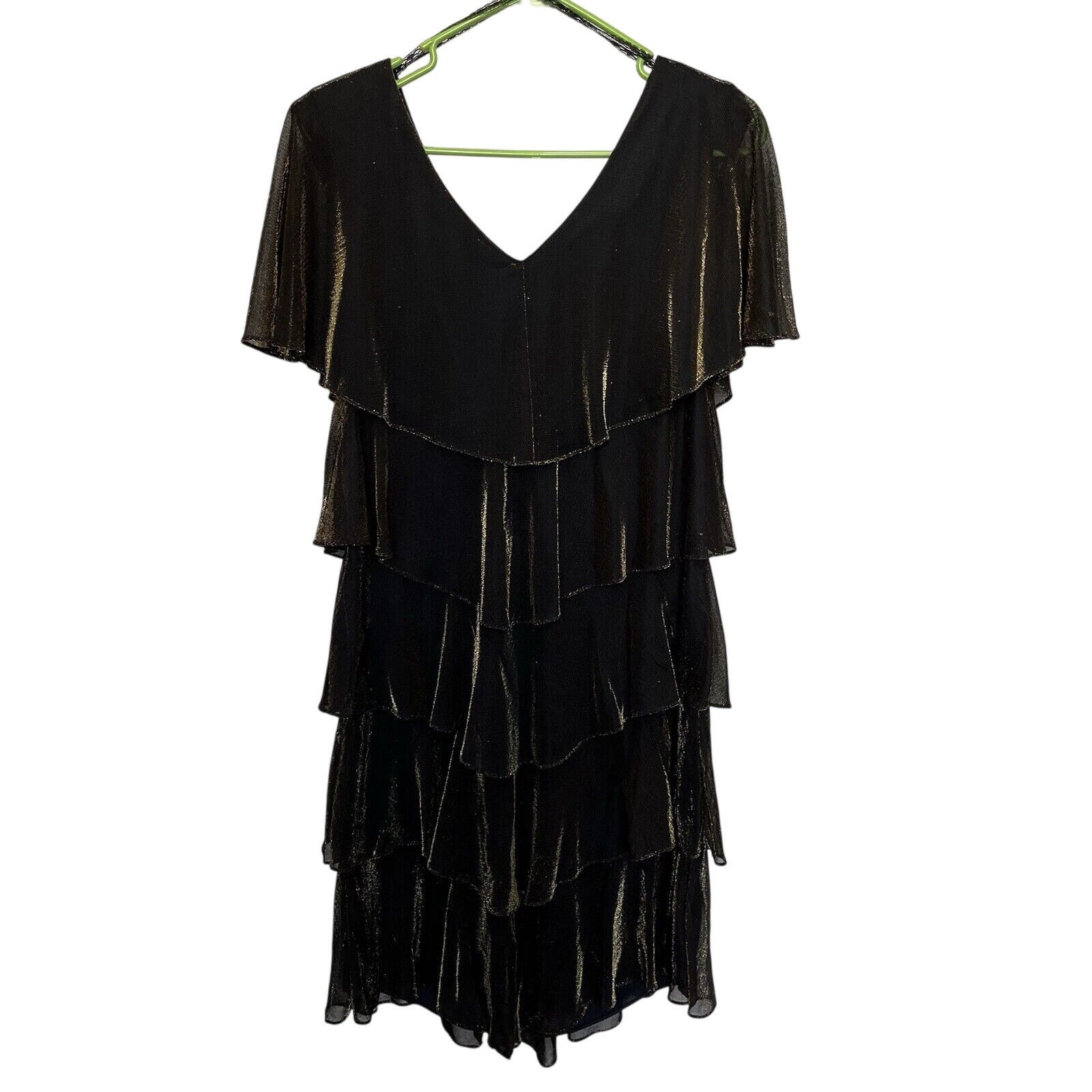 Vintage Patra | Vintage Tiered Metallic Caplet Cocktail Dress Sz 10 Size L / US 10 / IT 46 - 8 Thumbnail