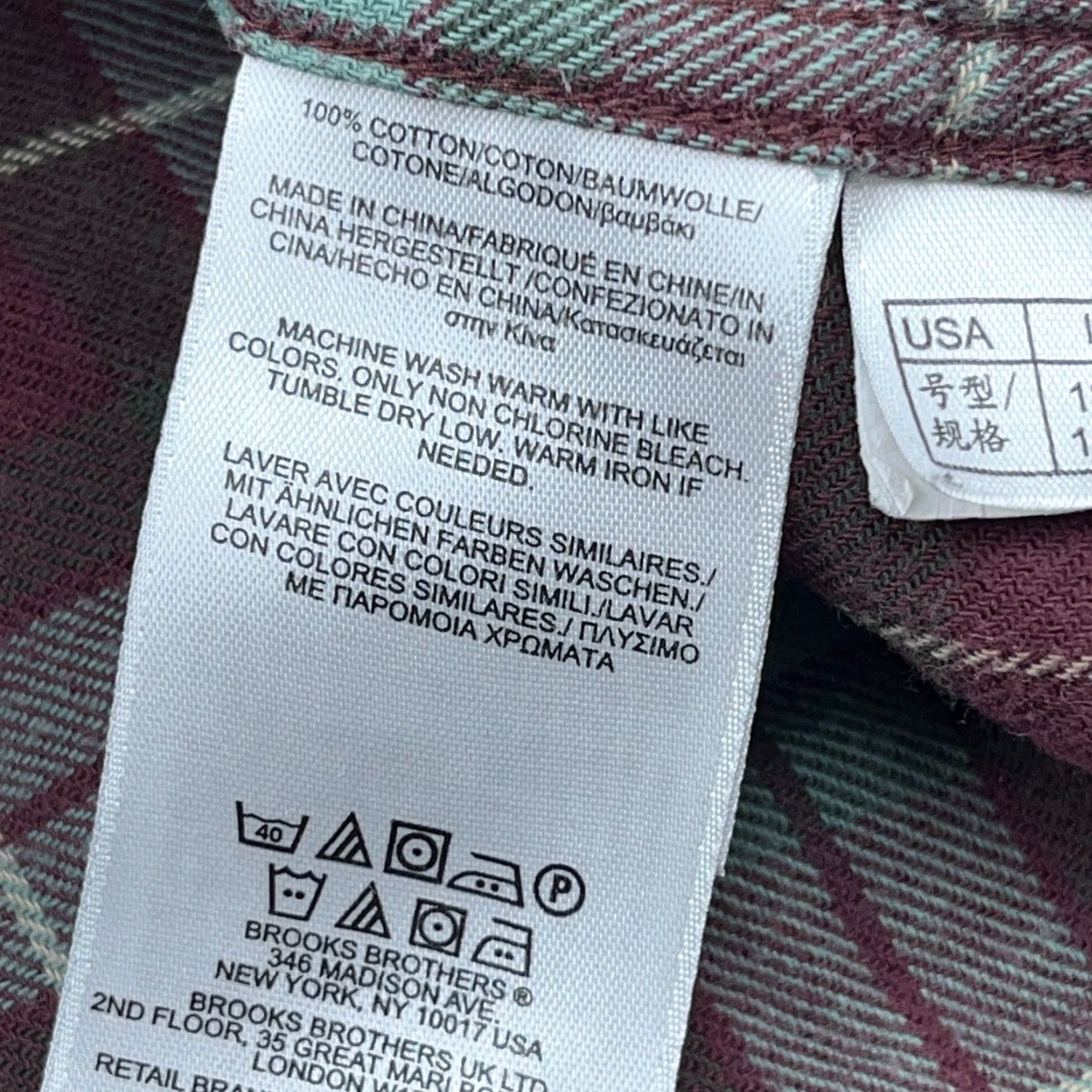 Brooks Brothers Brooks Brothers Button-Front Flannel Shirt Men L Plaid Purple Green 346 Dress Patterned Button-Up Casual Modern Preppy Regulares Size 42R - 5 Thumbnail