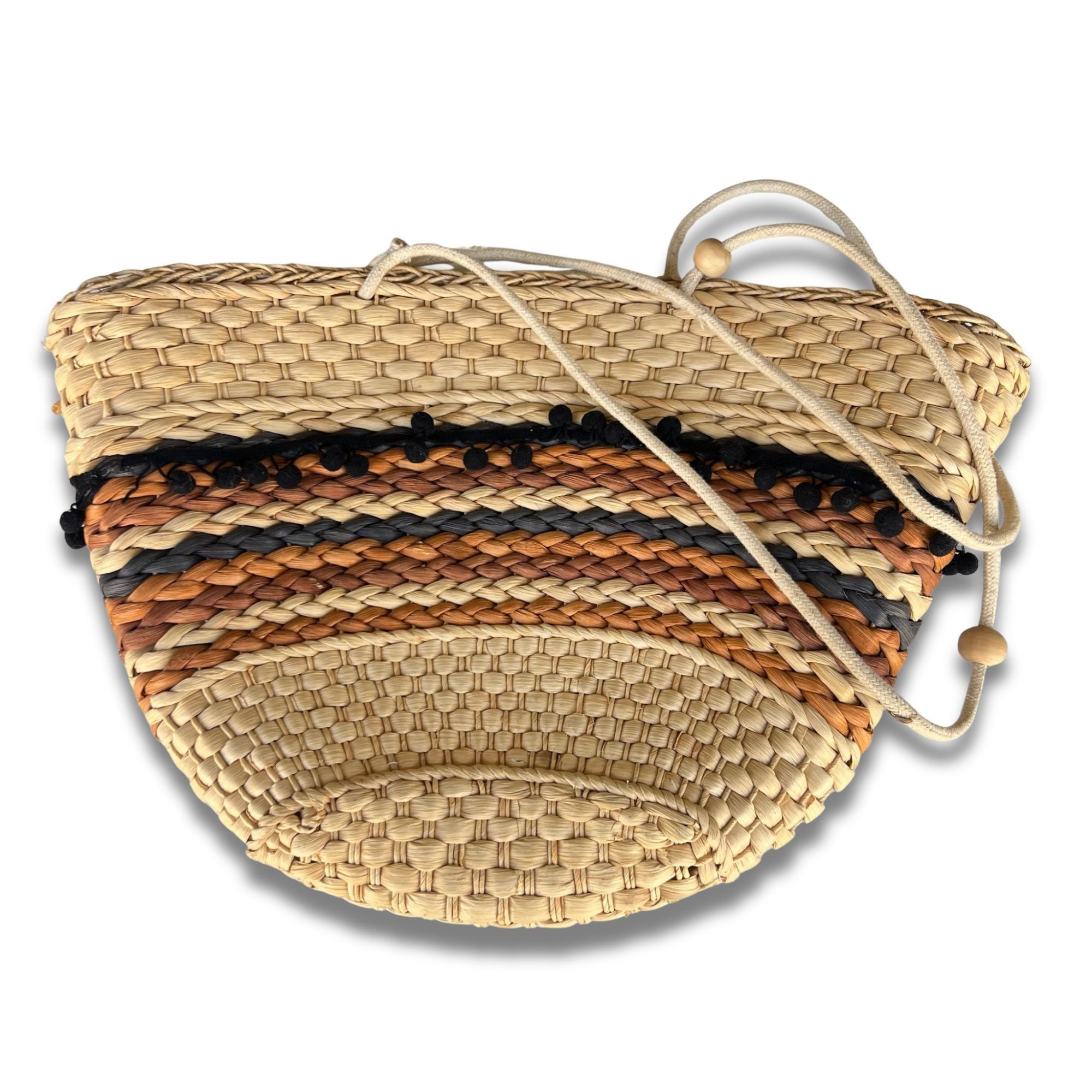 Other Woven Straw Shoulder Bag With Striped Pattern & Drawstring C Size ONE SIZE - 2 Thumbnail