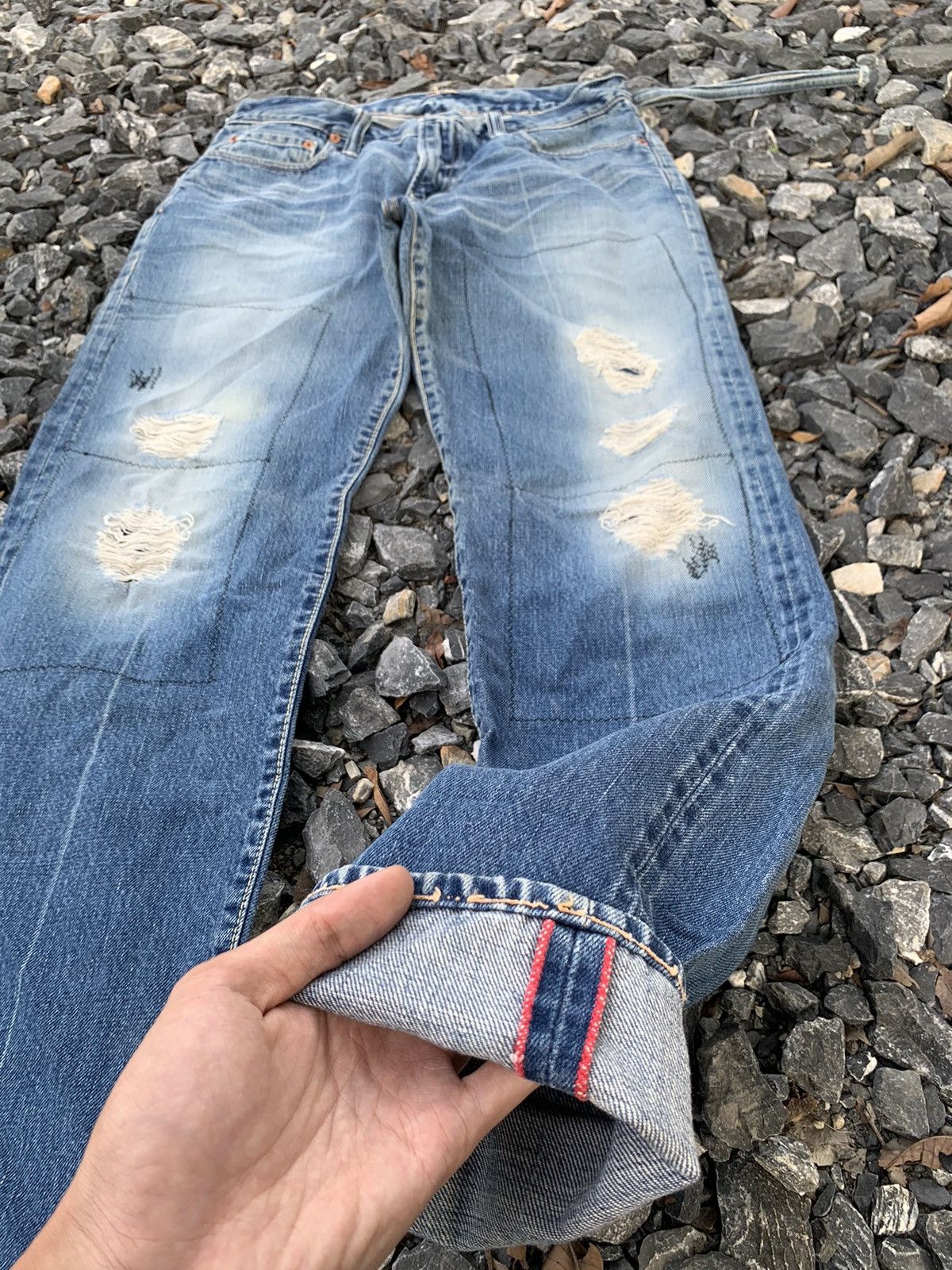 Kapital BLUE BLUE JAPAN INDIGO SELVEDGE RUSTY DISTRESSED DENIM Size US 31 - 5 Thumbnail