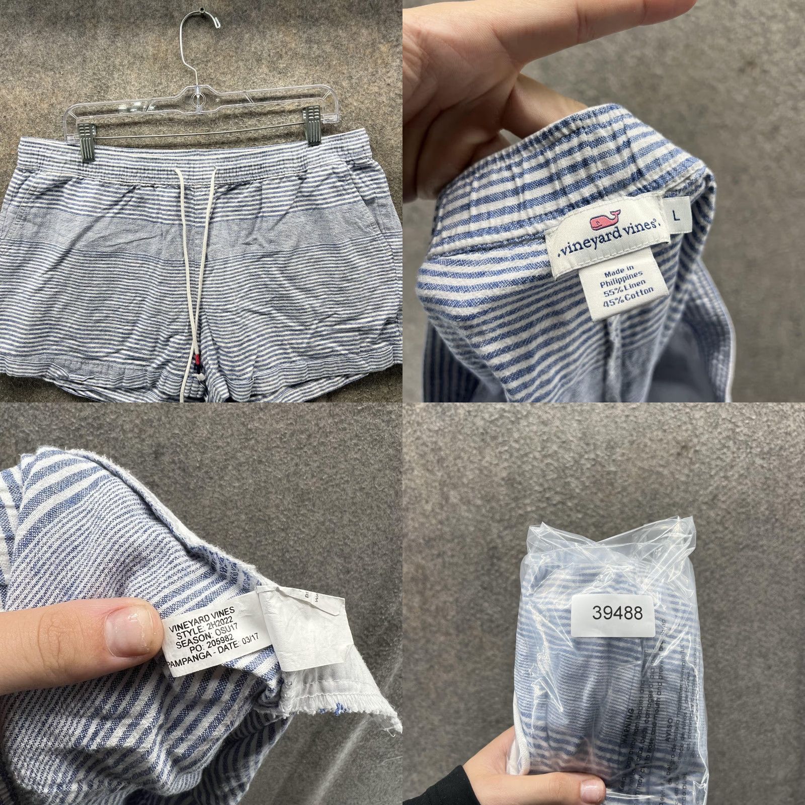 Vineyard Vines Vineyard Vines Shorts Women Large Blue Striped Linen Cotton Drawstring Chino Size 36" / US 14 / IT 50 - 8 Thumbnail