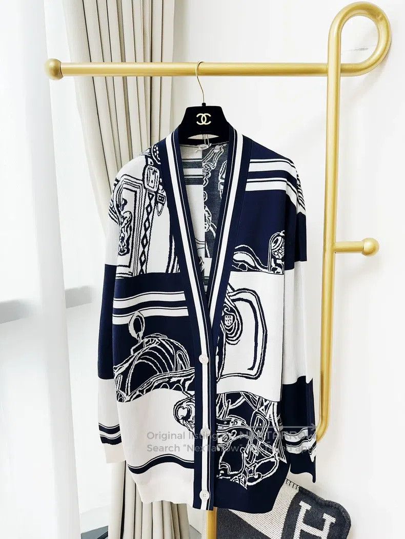 Hermes Hermes Blue and white plaid rope pattern long cardigan Size XS / US 0-2 / IT 36-38 - 1 Thumbnail