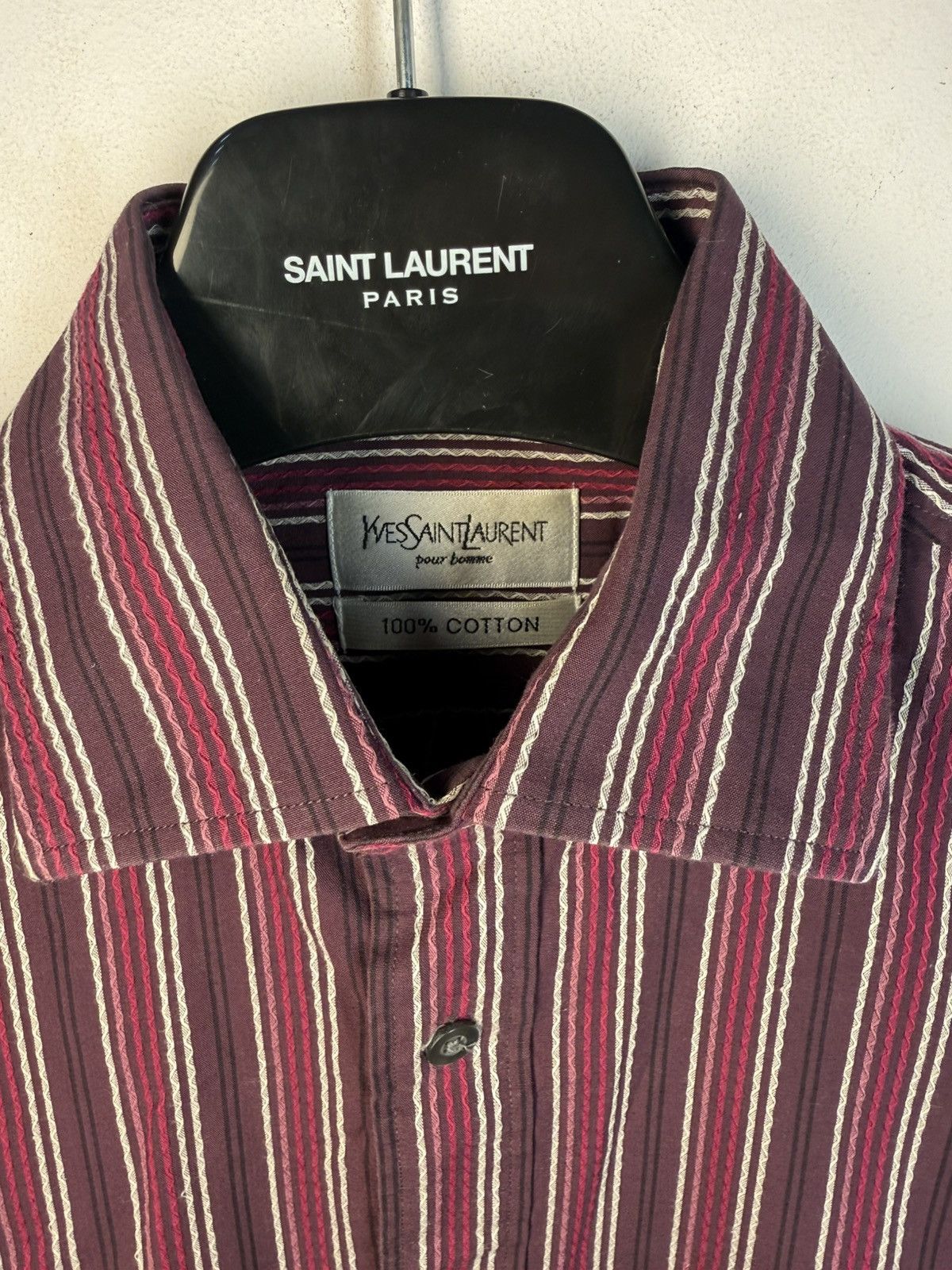 Yves Saint Laurent Burgundy YSL Shirt Cotton Striped Yves Saint Laurent Shirt Size US M / EU 48-50 / 2 - 4 Thumbnail