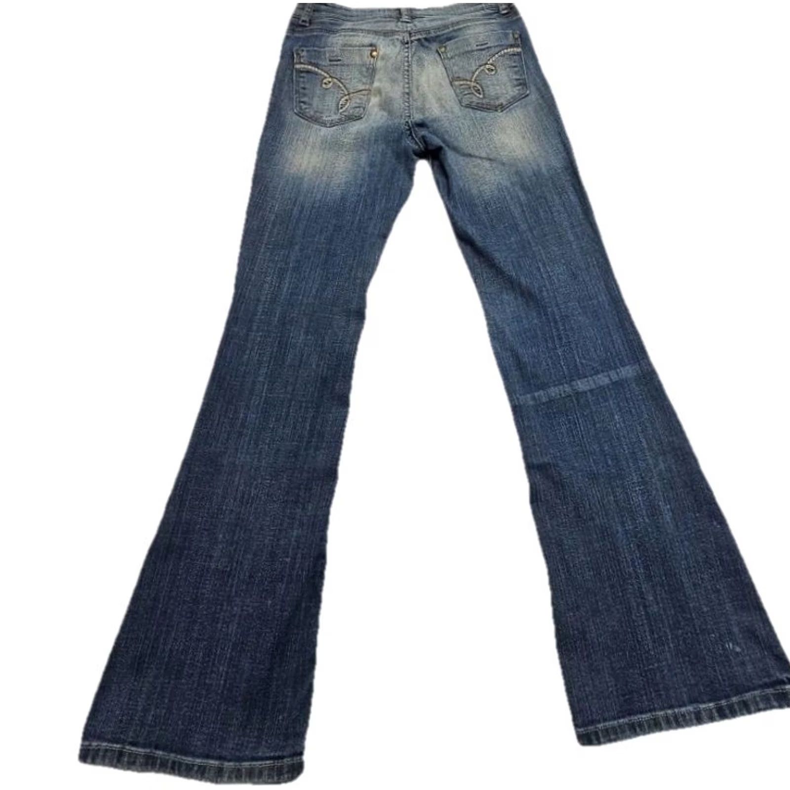 Vintage VINTAGE LEI Jeans Womens 5 Blue Sophia Flare Juniors Short Low Rise Stretch Y2K Bell Bottom Size 27" / US 4 / IT 40 - 6 Thumbnail