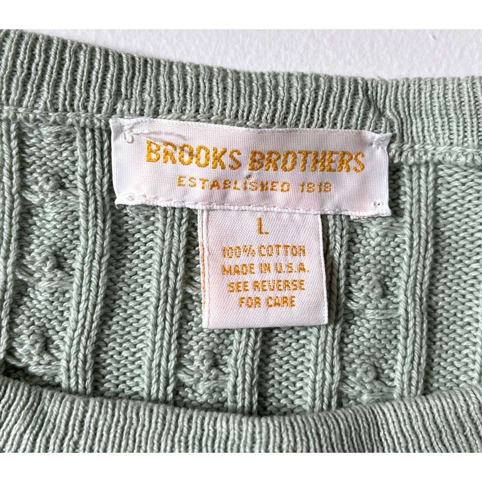 Brooks Brothers VINTAGE Brooks Brothers Women's Cable Knit Crewneck Sweater Size L Green 100% Cotton Pullover Crew Neck Knit Sweater Womens Size L / US 10 / IT 46 - 6 Thumbnail