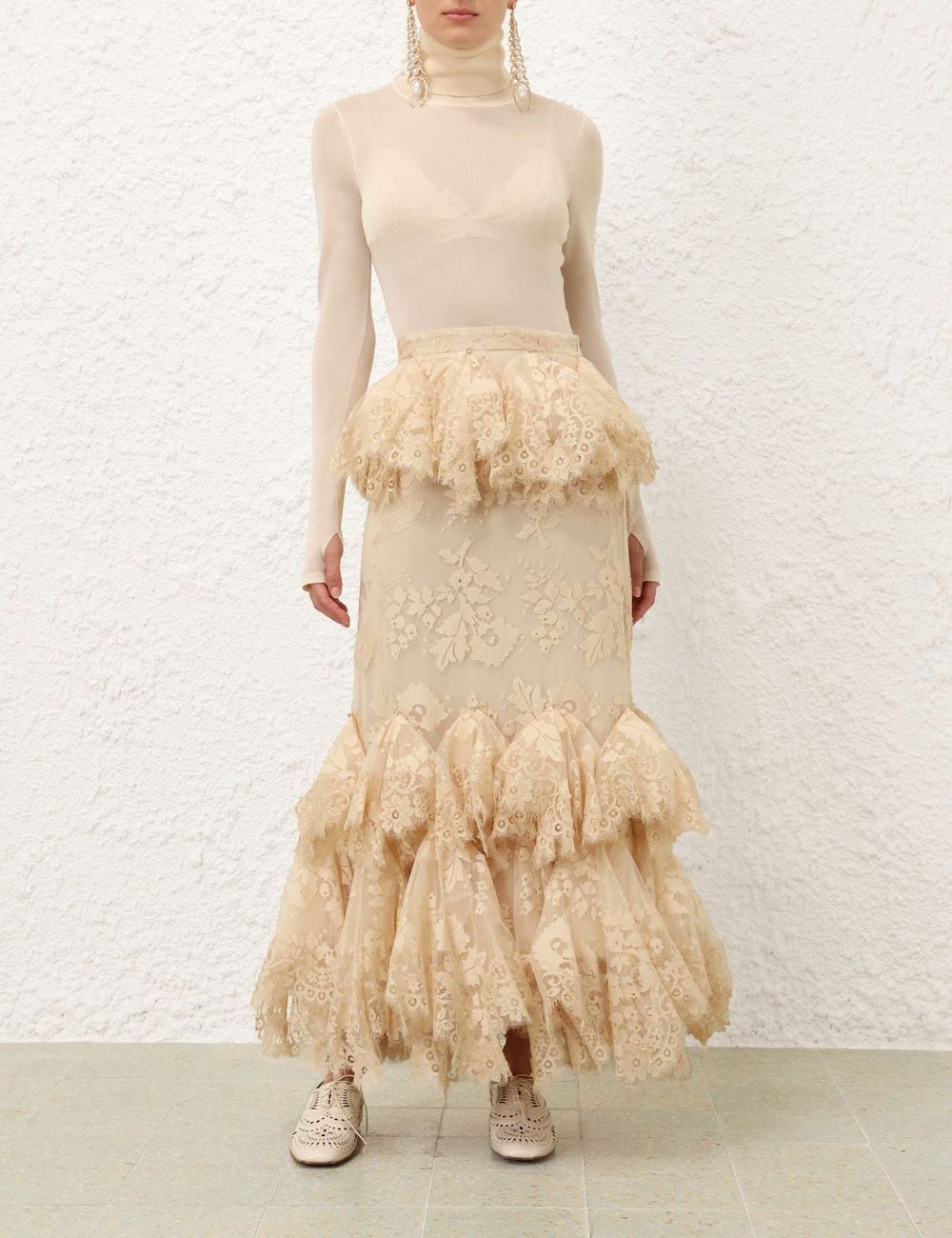 Zimmermann oc11z0925 Eden Lace Handkerchief Skirt in Beige Size 27" / US 4 / IT 40 - 7 Thumbnail
