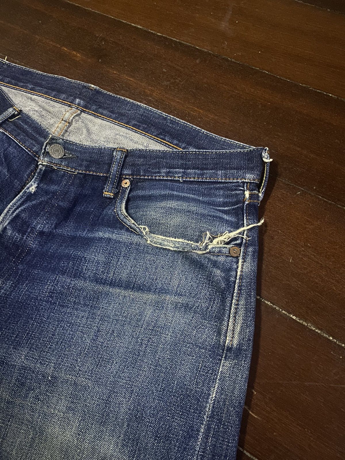 Orslow FIRE🔥 Vintage fullcount distressed wide leg selvedge denim Size US 36 / EU 52 - 9 Thumbnail