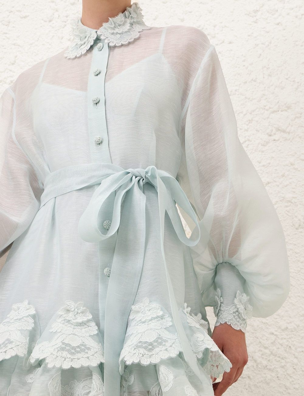 Zimmermann oc11z0925 Crush Tiered Lace Shirt Dress in Mint Blue Size S / US 4 / IT 40 - 5 Thumbnail