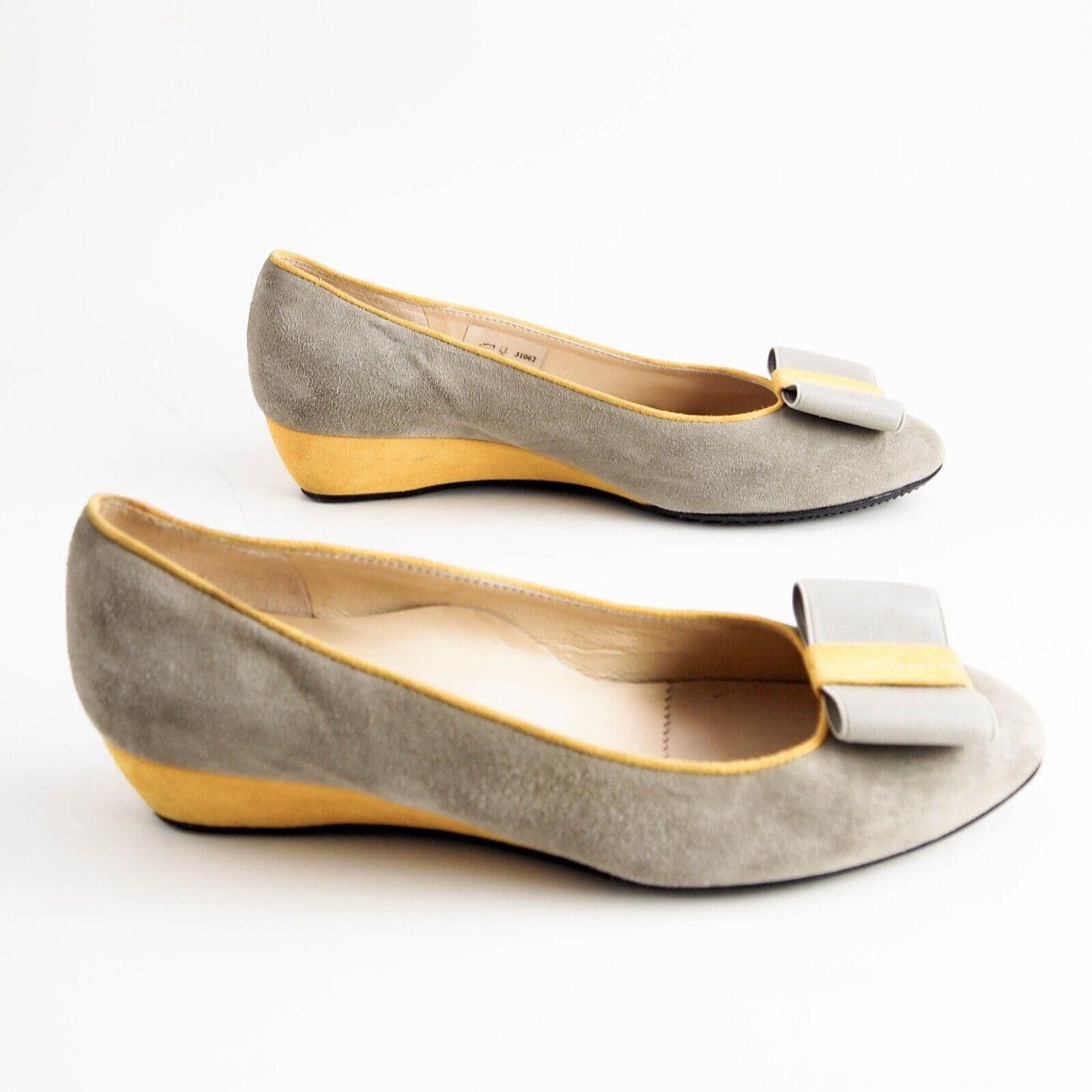 Designer Brunate Bow Loafers Low Wedge Gray Yellow Suede US 9 EU 39 Size US 9 / IT 39 - 6 Thumbnail