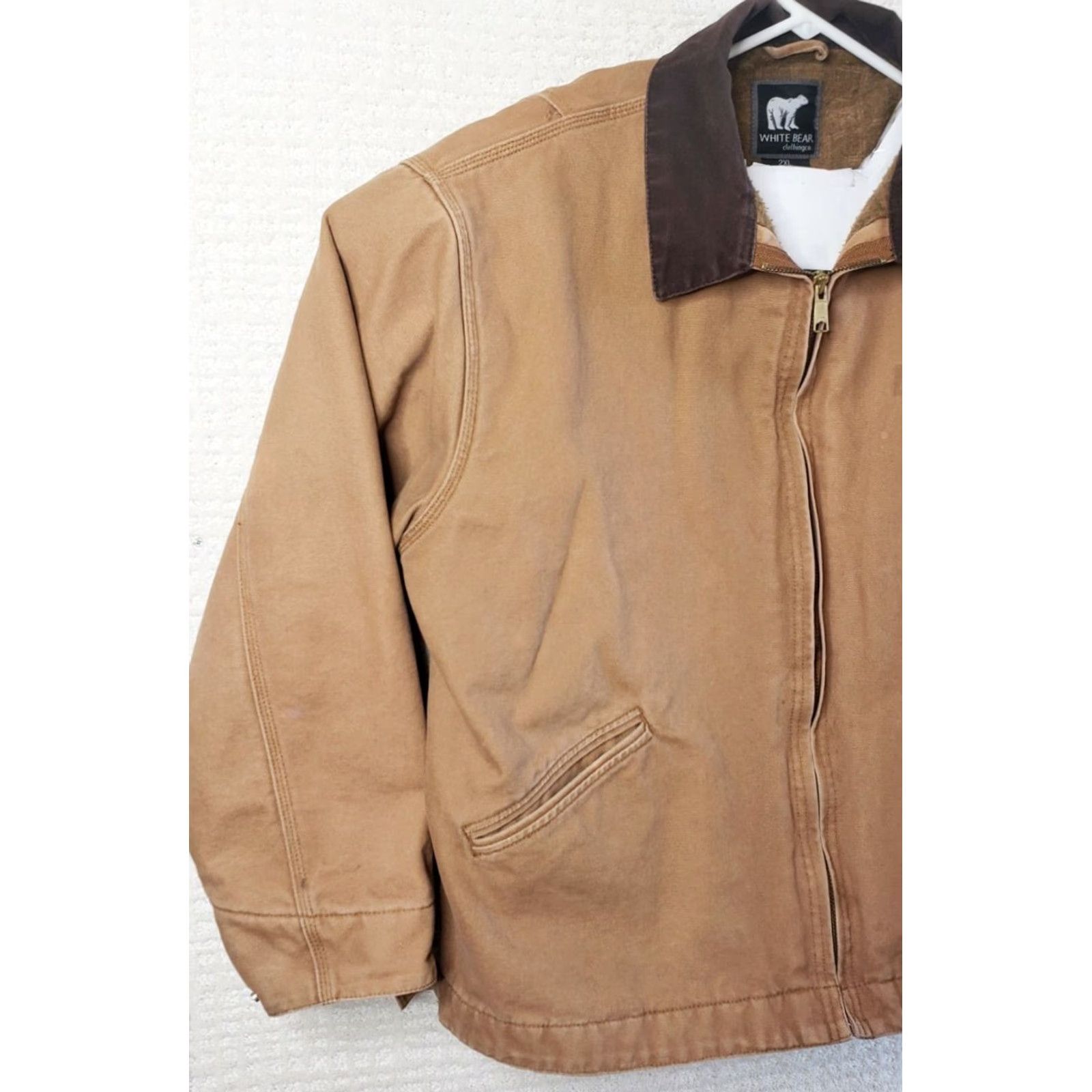 Camel VINTAGE White Bear Clothing Co. Men's Work Coat Canvas 2XL Brown Camel Quilt Lined Coat Size US XXL / EU 58 / 5 - 4 Thumbnail
