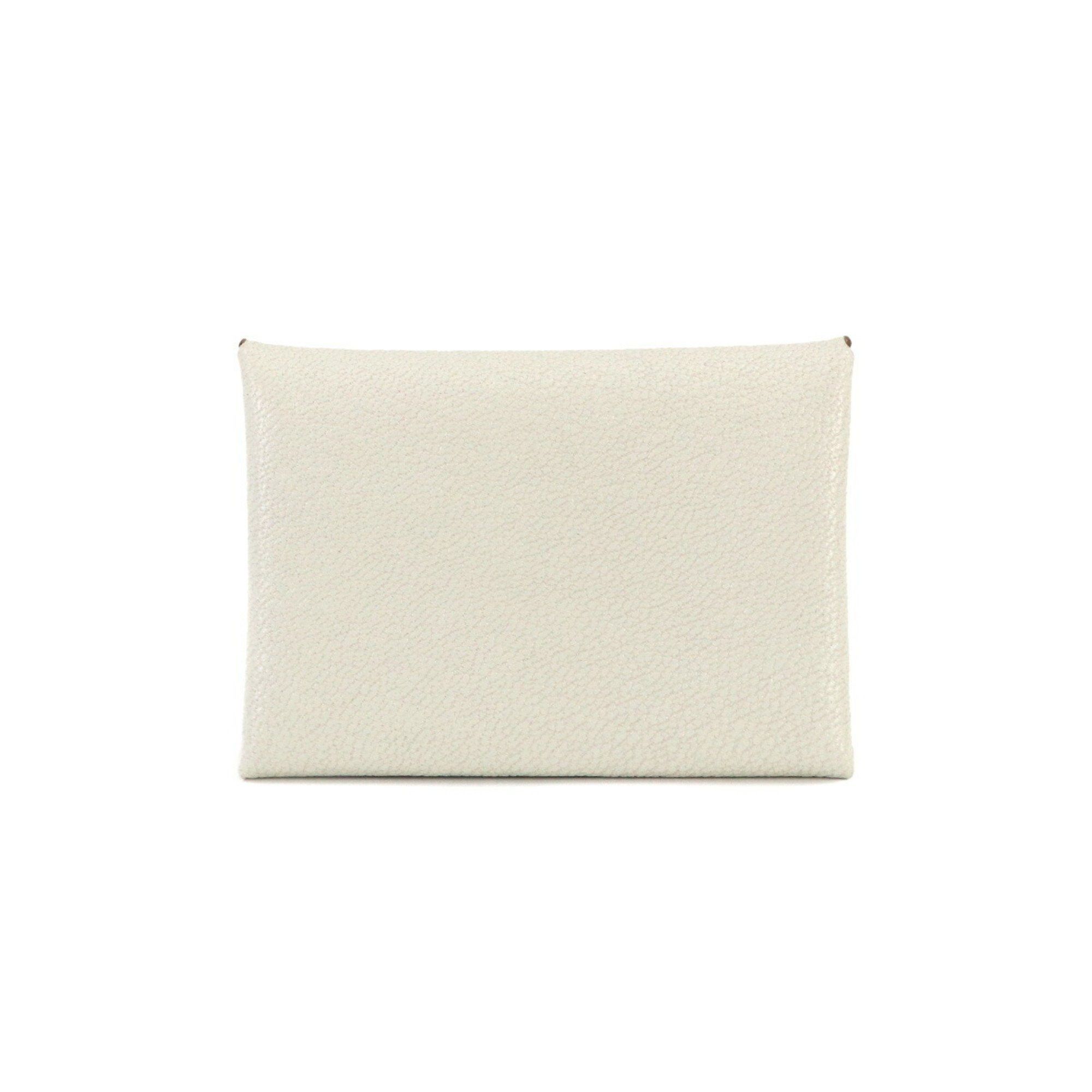 image of Hermes Calvi Duo Verso Card Case Chevre Mushroom B Stamp Silver Hardware, Women's