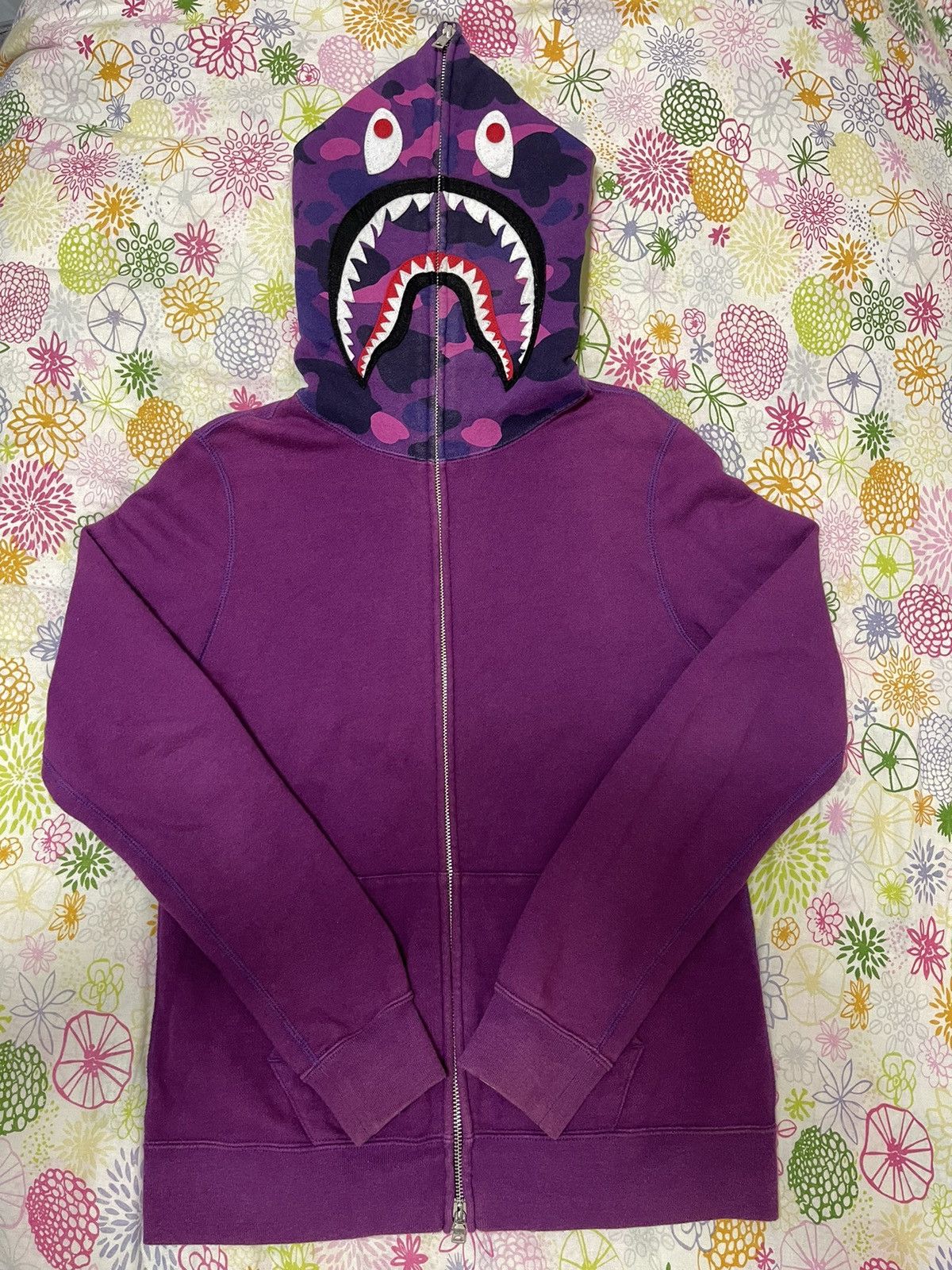 image of Bape Purple Camo Shark Full Zip Hoodie Size S, Men's