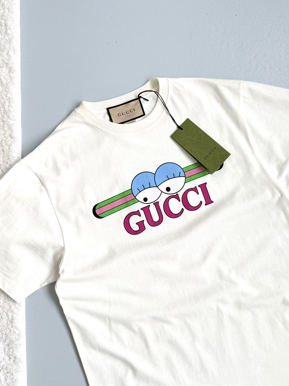 Gucci Gucci Cartoon Eyes Logo T-Shirt Off-White Cream Cotton Tee Size US S / EU 44-46 / 1 - 4 Thumbnail