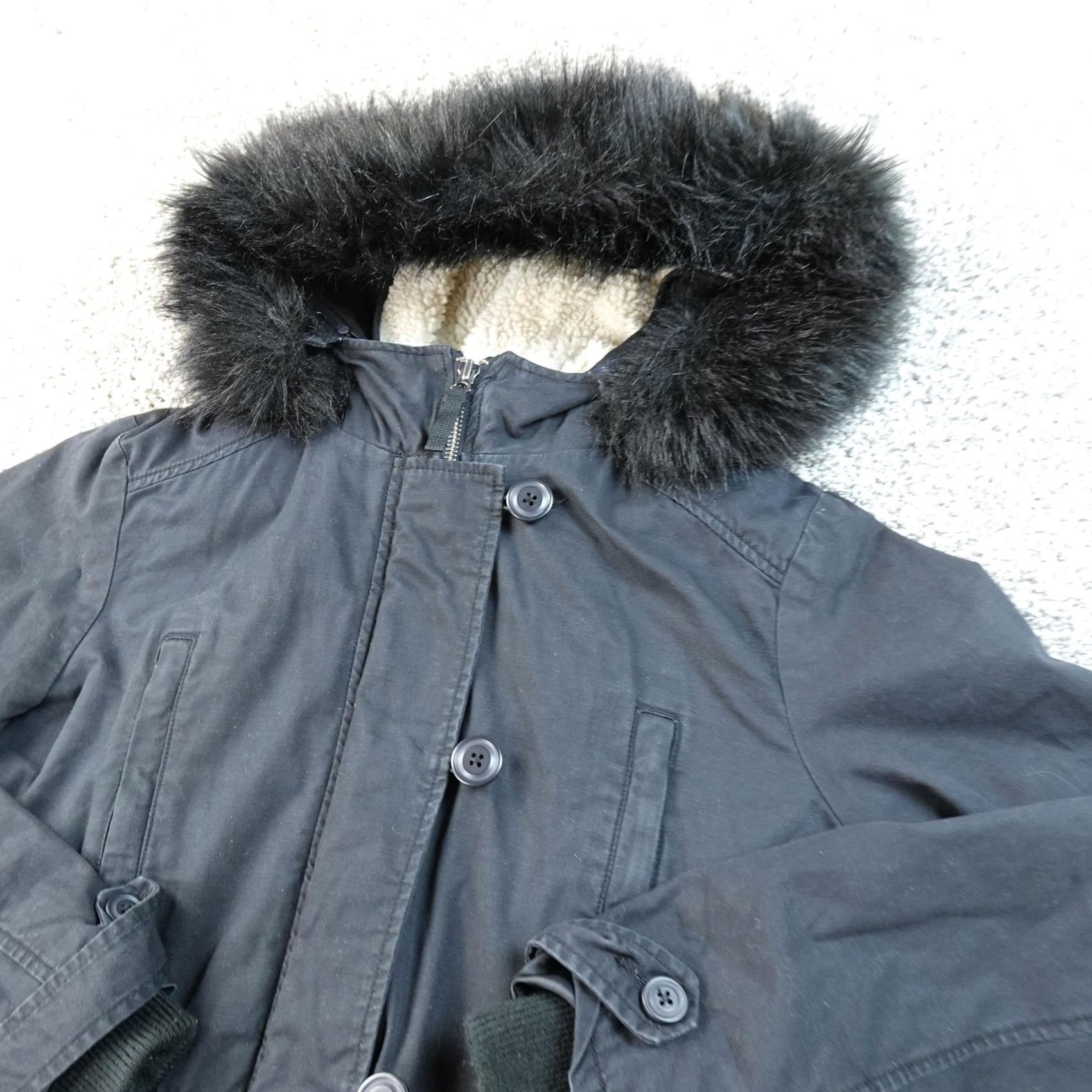 Gap VINTAGE Gap Coat Womens L Black Lined Military Fishtail Parka Faux Fur Hood Jacket Warm Size L / US 10 / IT 46 - 2 Thumbnail