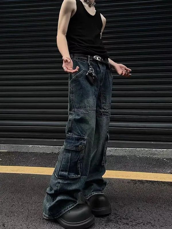VIBE Distressed washed zippered multi-pocket cargo jeans Size US 32 / EU 48 - 4 Thumbnail