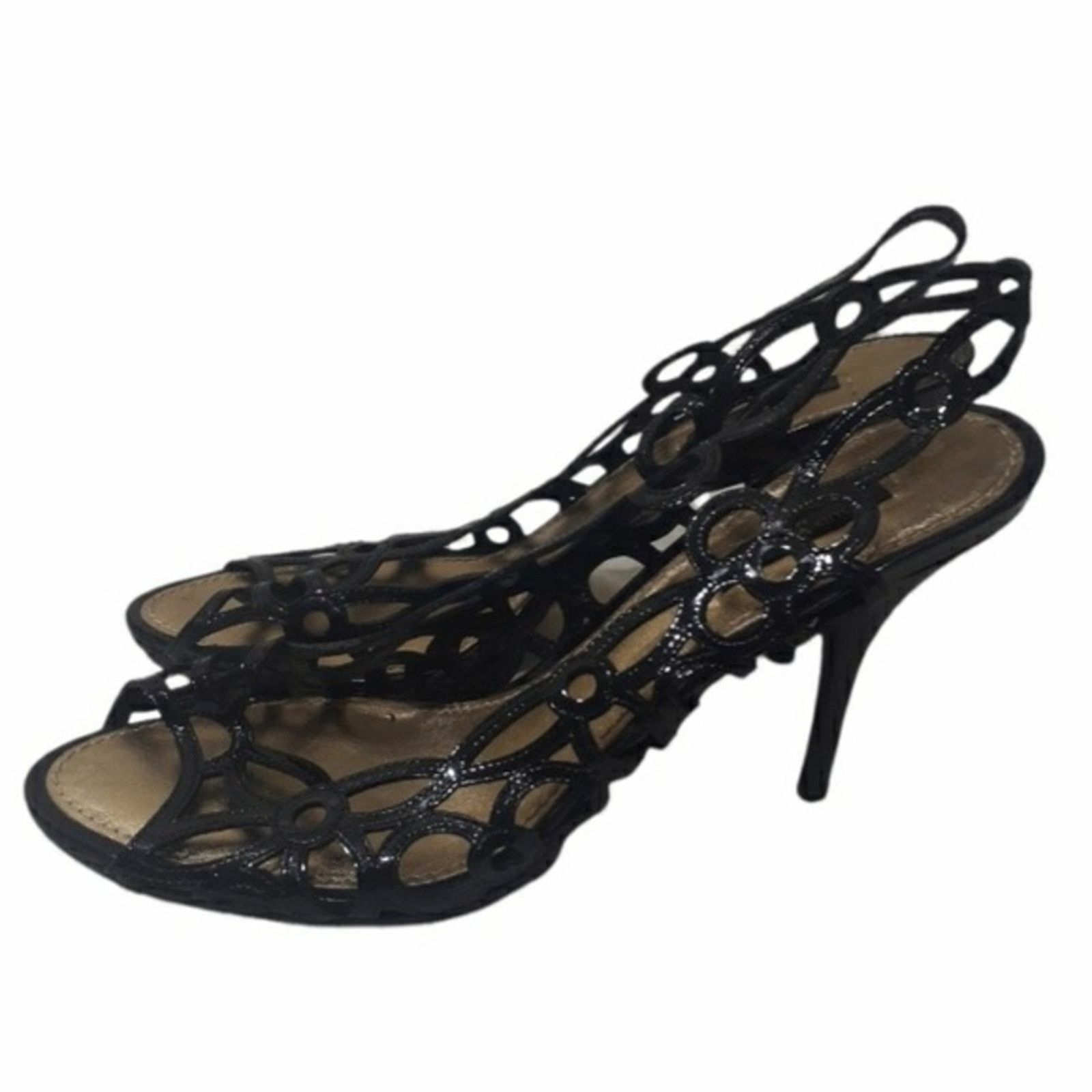 Louis Vuitton Louis Vuitton Black Patent Laser Cut Leather Peep Toe 40 Size US 10 / IT 40 - 3 Thumbnail