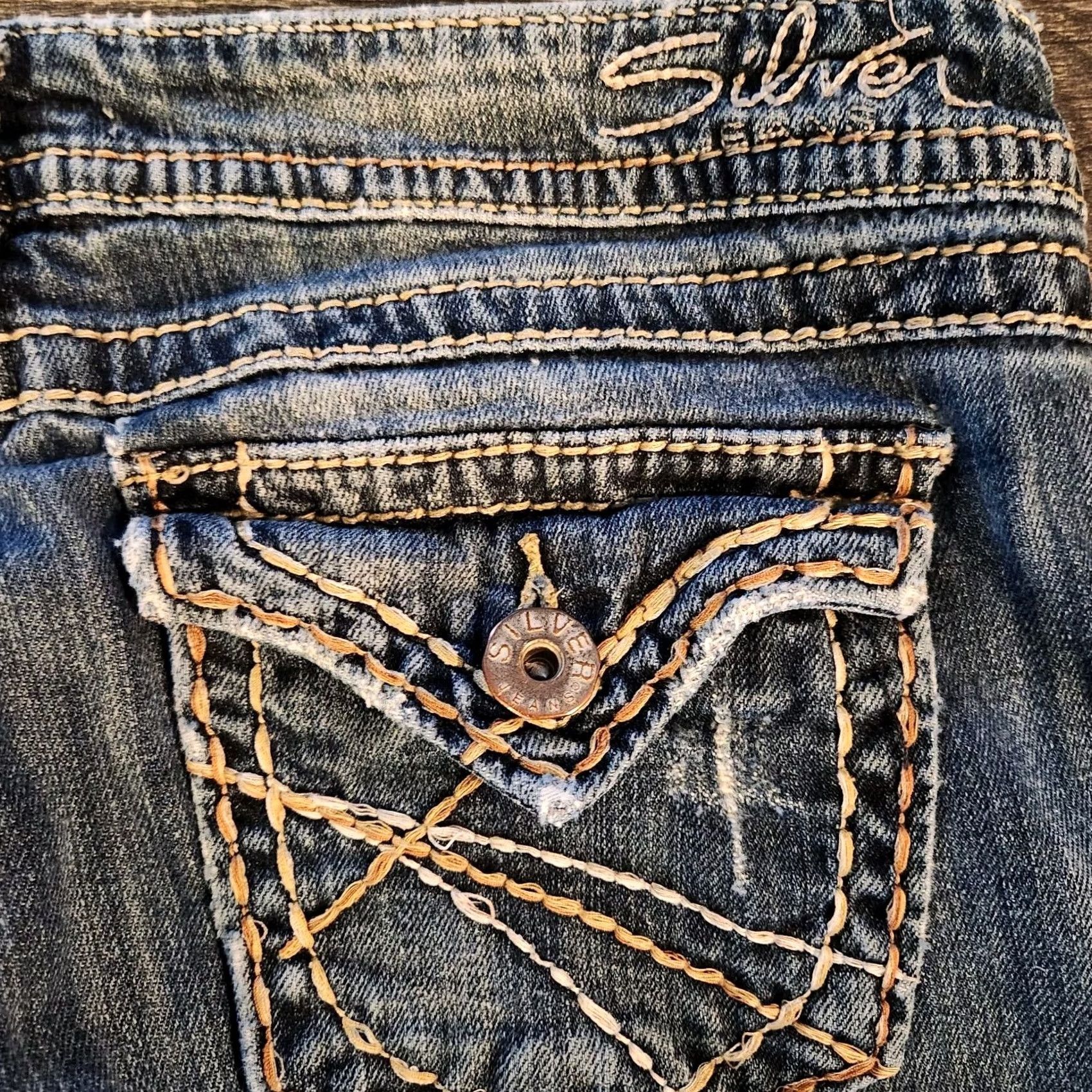 Silver Jeans Co. VINTAGE Silver Jeans Pioneer Bootcut Jeans Women's 29x33 Thick Stitch Distressed Stretch Jeans Size 29" - 4 Thumbnail