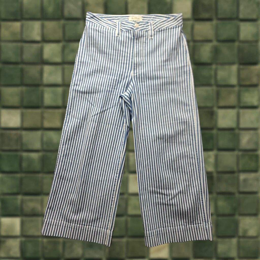 Madewell Madewell Emmett Pants Womens 30x25 Relaxed Wide-Leg Cropped Seersucker Blue Cotton Polyester Spandex Twill 90s Bohemian City Womens Size 30" / US 8 / IT 44 - 1 Thumbnail