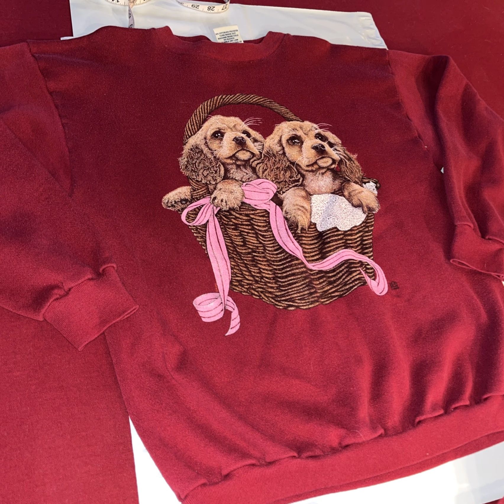 Asket Cotton Grove Sweatshirt L Red 90s Cocker Spaniel Grandma Dog Puppies In A Basket Round Crewneck Womens Large Size L / US 10 / IT 46 - 6 Thumbnail