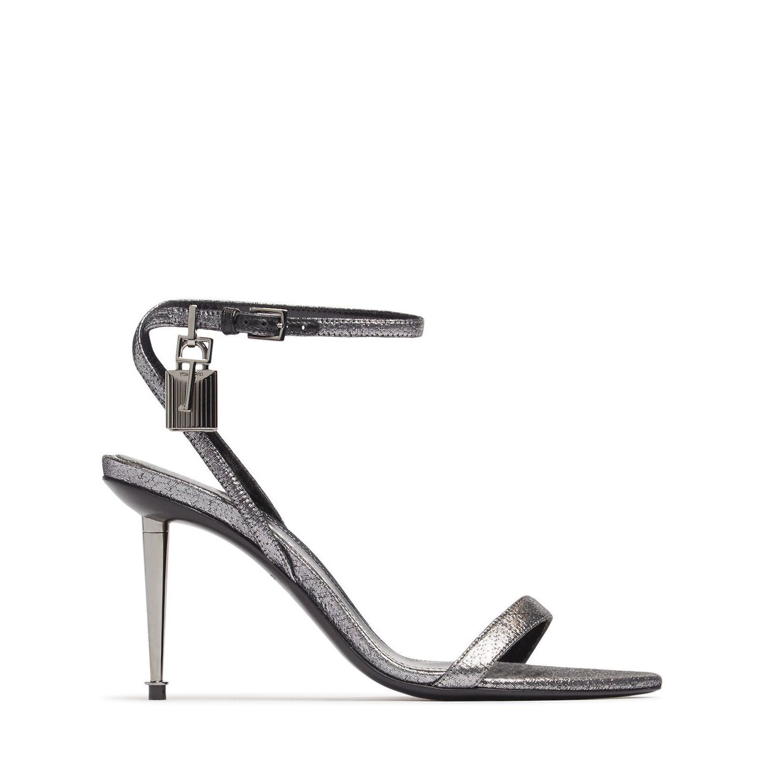 TOM FORD Padlock SIlver/Black 85mm Sandals New & Authentic (