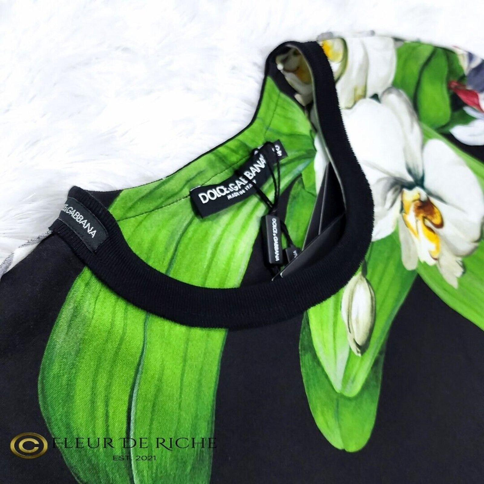 Dolce & Gabbana Dolce & Gabbana Elegant Orchid Print Crewneck T-shirt Black Size US M / EU 48-50 / 2 - 4 Thumbnail