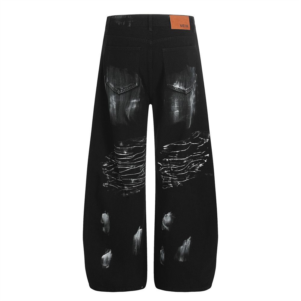 Jean Men's splatter graffiti curved heavy-duty jeans Size US 32 / EU 48 - 2 Thumbnail