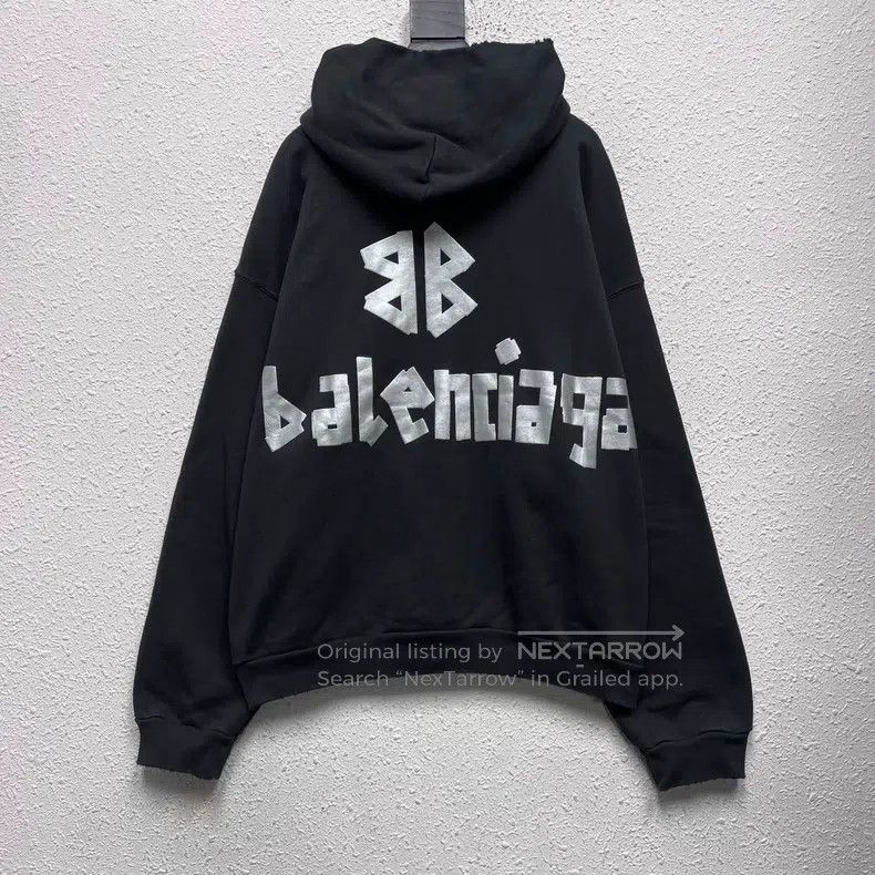 Balenciaga Balenciaga Black and Silver Tape Logo Hoodie Size/S Size US S / EU 44-46 / 1 - 2 Thumbnail